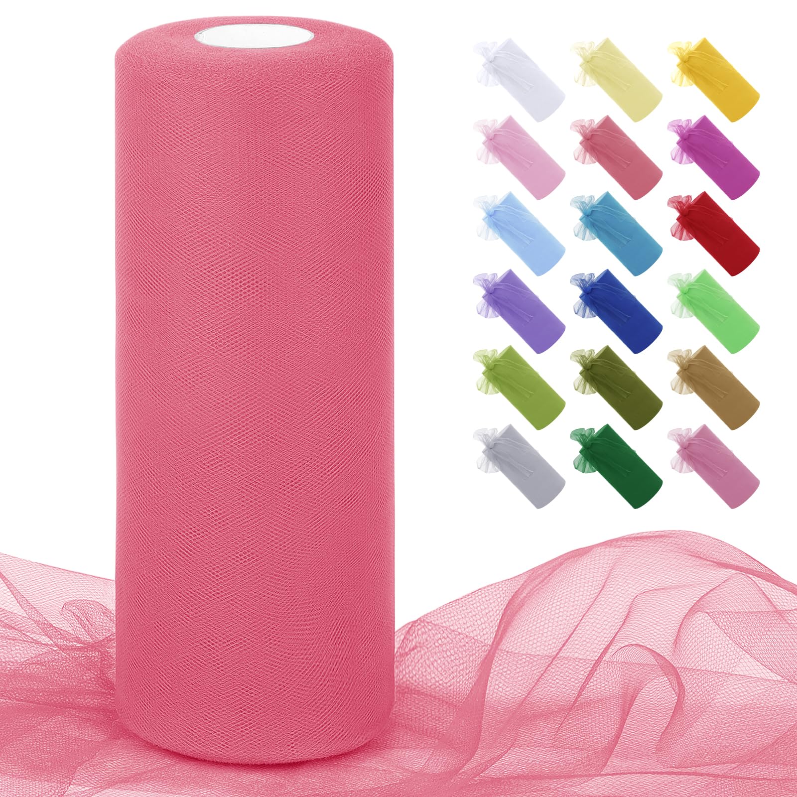 Uiopa Watermelon Red Tulle Fabric Roll 30cm x 91m Polyester Netting Fabric Mesh Tulle Ribbon for Tutu Skirts, Gift Wrapping, Birthday/Party/Wedding Decoration, DIY Projects