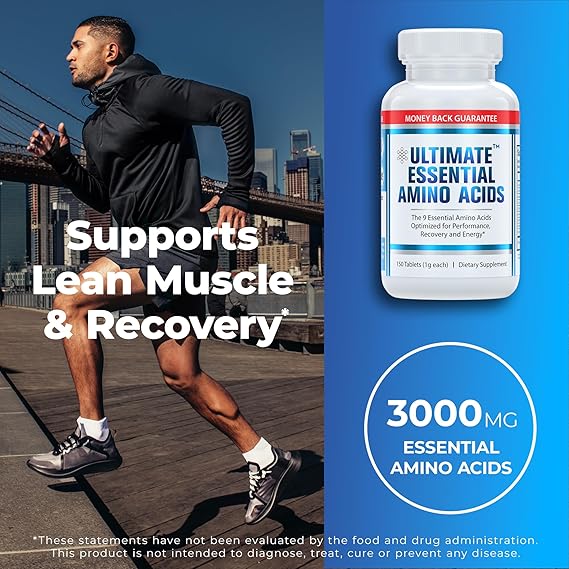 Ultimate Essential Amino Acids Supplement for Cutting, Fasting & Workouts, All 9 EAAs, 3000mg, 40% Leucine, 4:1:1 BCAA Ratio, Binder-Free with Organic Coating, Vegan, Keto, Non-GMO, 150 Tablets