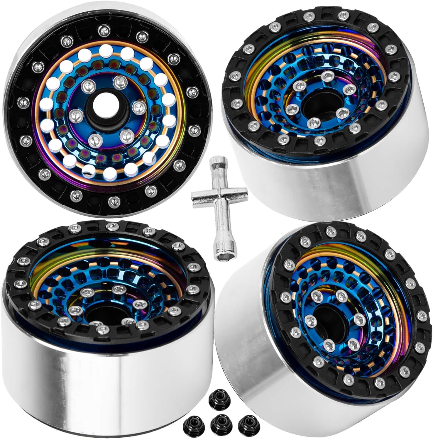 RC 1.9 Beadlock Wheels Rim 4pcs Suit for 1/10 SCX10 90046 AXI03007 TRX4 TRX6 VS4-10 Gen7 Gen8 MST CFX D90 RC Crawler Car,1.9 Beadlock Wheel Rims,Brass & Alloy Deep Dish Wheel,Colour