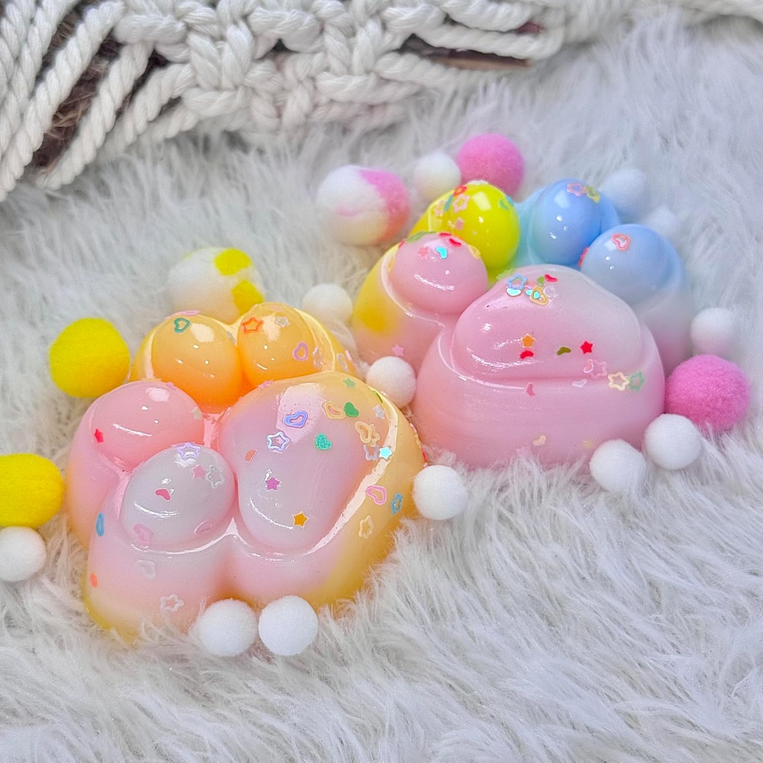 2Pcs Taba Squishy Paw, Paw Squishy Toys, Cute Tri-Color Squeeze Toys for Stress Relief and Relax, Sticky Squishies Fidget Toys for Party Favors Novelty Things Birthday Gift (3 Inch)