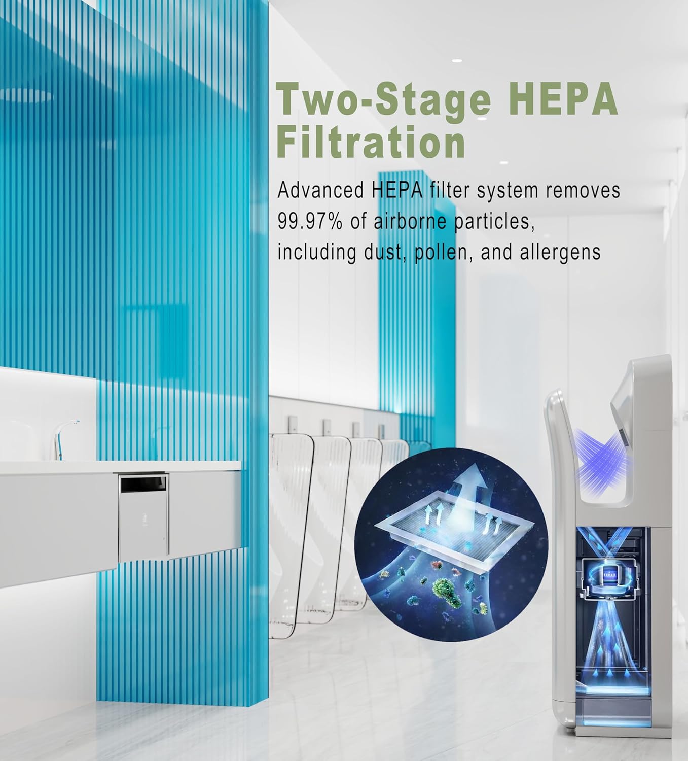 Commercial Vertical Hand Dryer – High-Speed Drying with HEPA Filtration & Stable Operation for Offices, Restrooms & High-Traffic Facilities,Silver