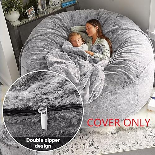 Miniatura 3 de Puf para adultos y niños, sin relleno, cómodas sillas gigantes para sala de estar, puf para almacenamiento de animales de peluche, 5 pies, color gris