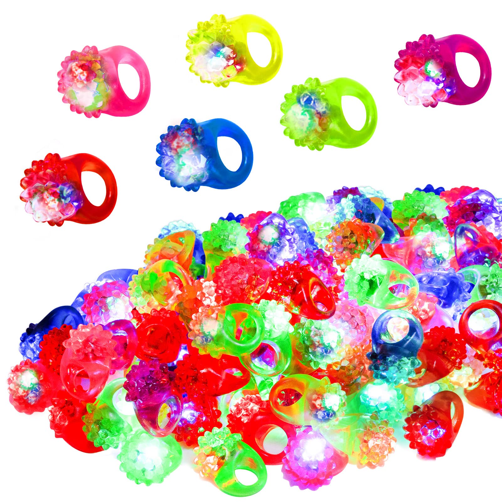 CosweetHalloween LED Light Up Ring - Colorful Flashing Bumpy Rings Finger Toys Novelty Glow in the Dark Soft Jelly Blinking Rings Party Favors for Adults Kids 3+Years Bachelorette Party Concert Gifts