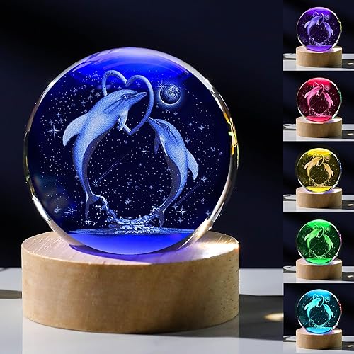 Regalos de delfines 3D para mujer, bola de cristal, 2.362 in, figuras de delfín, decoración de animales de cristal, recuerdo de cumpleaños,