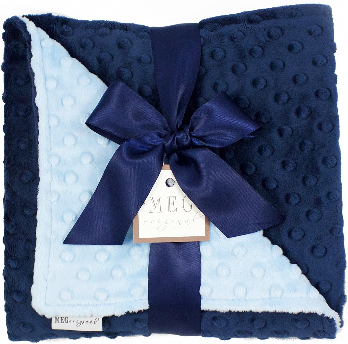 MEG ORIGINAL Navy Blue & Baby Blue Minky Dot Baby Boy Blanket
