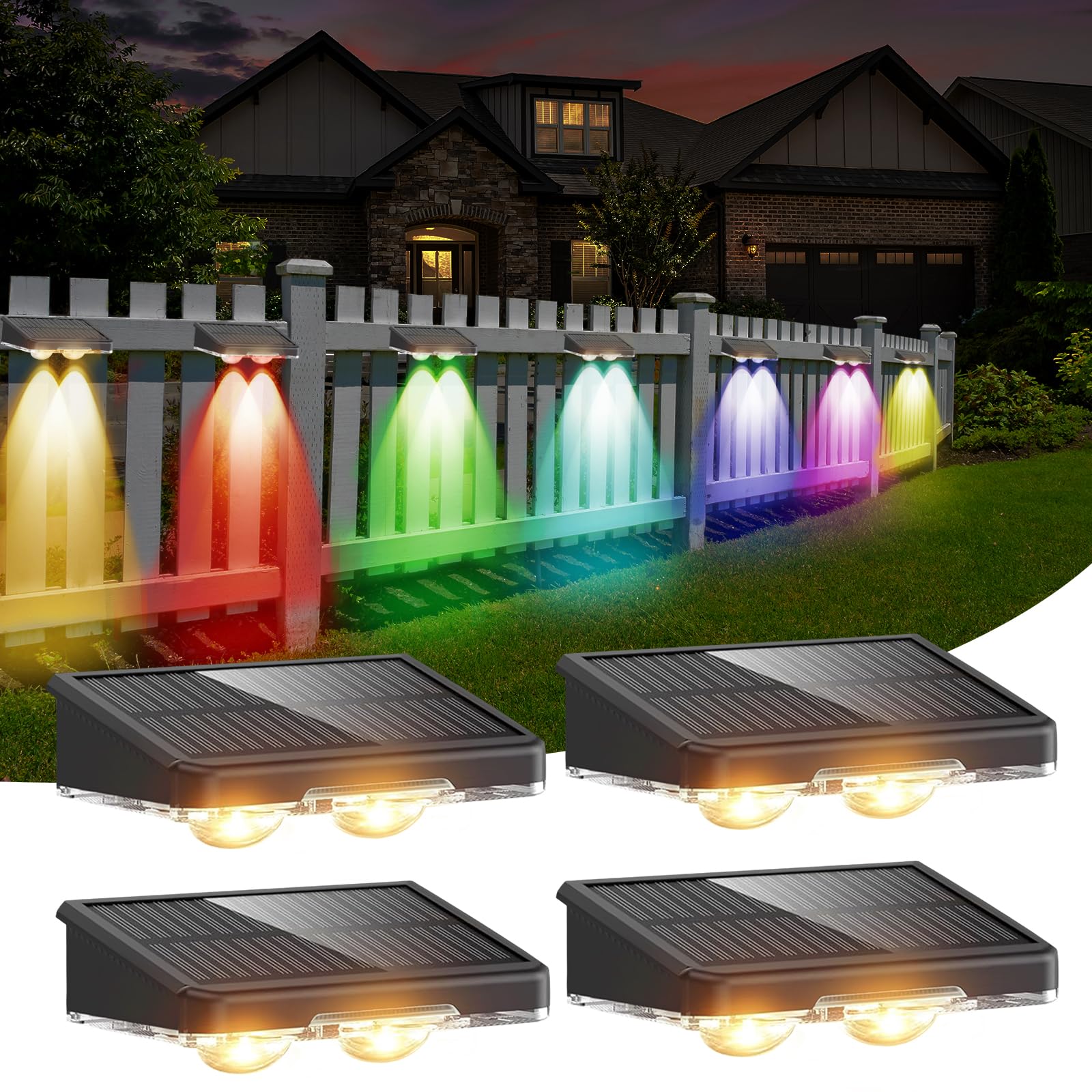 DANCINGBOAR 4 Pack Solar Fence Lights Outdoor Garden