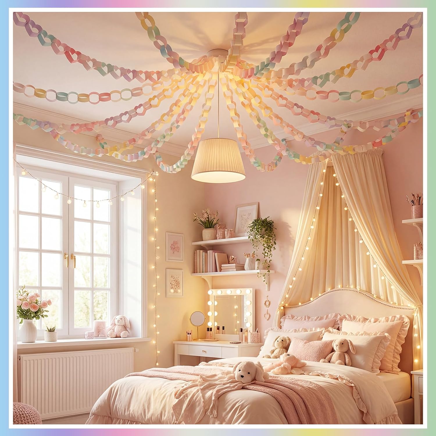 TaoBary 1000 Sheet Paper Chain Garland Strip 1.8/3.15x10 Inch, Construction DIY Craft Paper Chain for Classroom Home Holiday Party Decor Supplies with Double Sided Tape (1.77x9.84 Inch,Macaron Color)