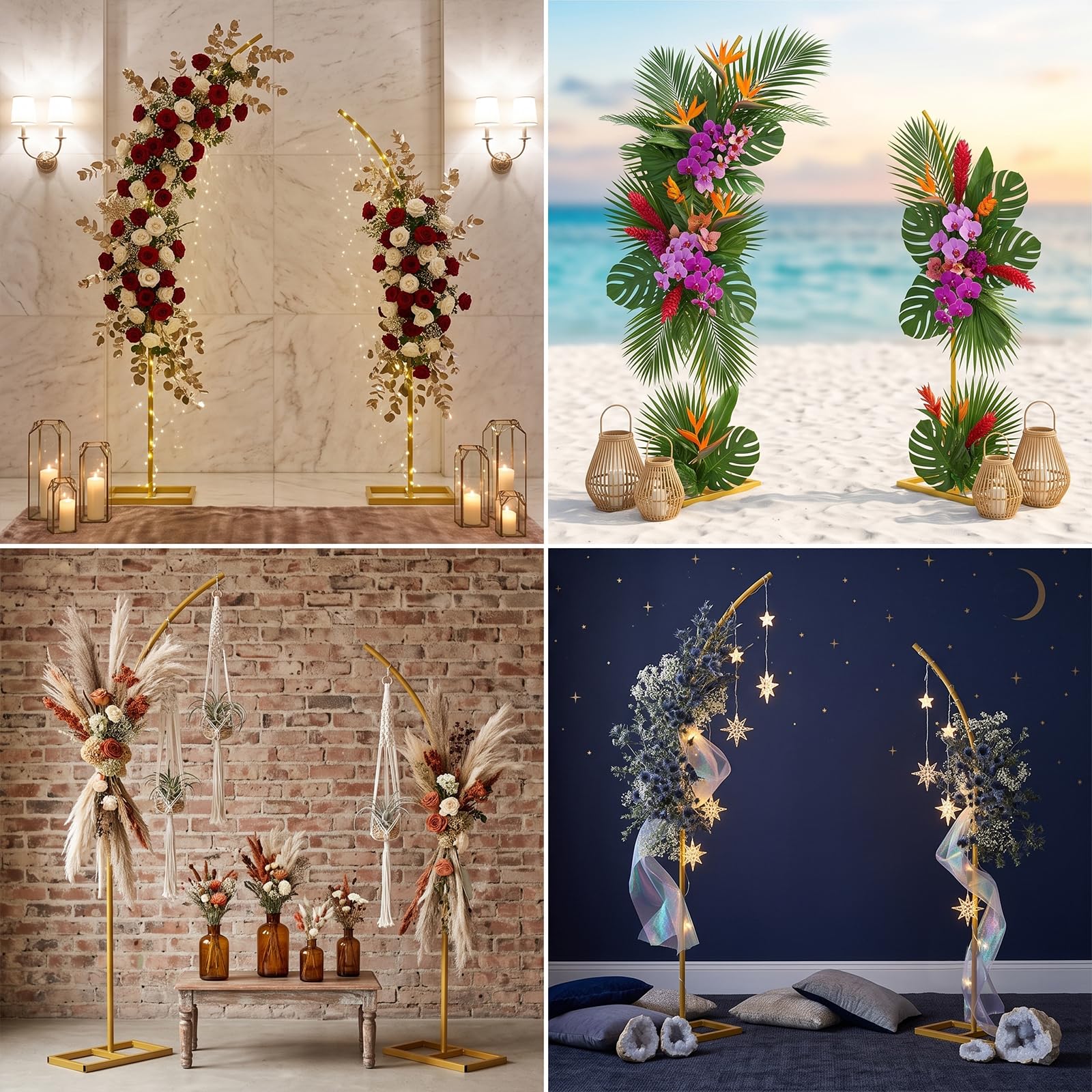 Gold Traubogen, Hochzeitsbogen Gestell, Metall Hochzeitsbogen Hintergrund Ständer, 2.04m & 2.4m Wedding Arch für Hochzeit Zeremonie, Geburtstag, Babyparty Dekoration
