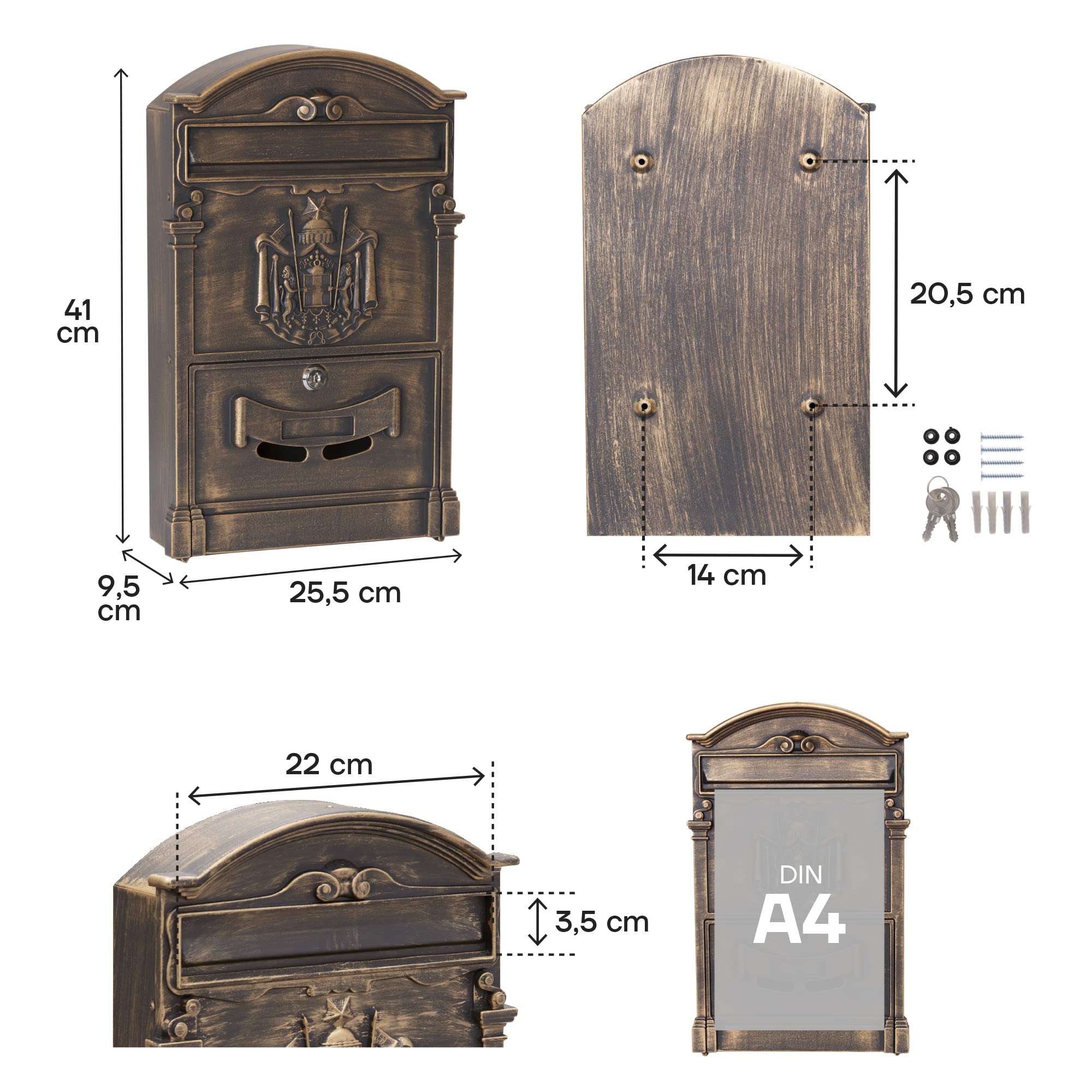 Arregui Residencia D-2151/B Buzón Individual de Aluminio de Estilo Clásico, tamaño M (DIN A4), Bronce