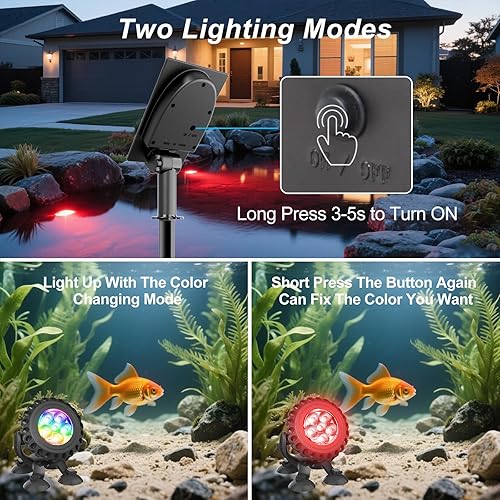Miniatura 3 de T-SUN Luces solares para estanque, 3 en 1 RGB luces solares subacuáticas para estanque, luz sumergible impermeable IP68 para estanque, jardín,