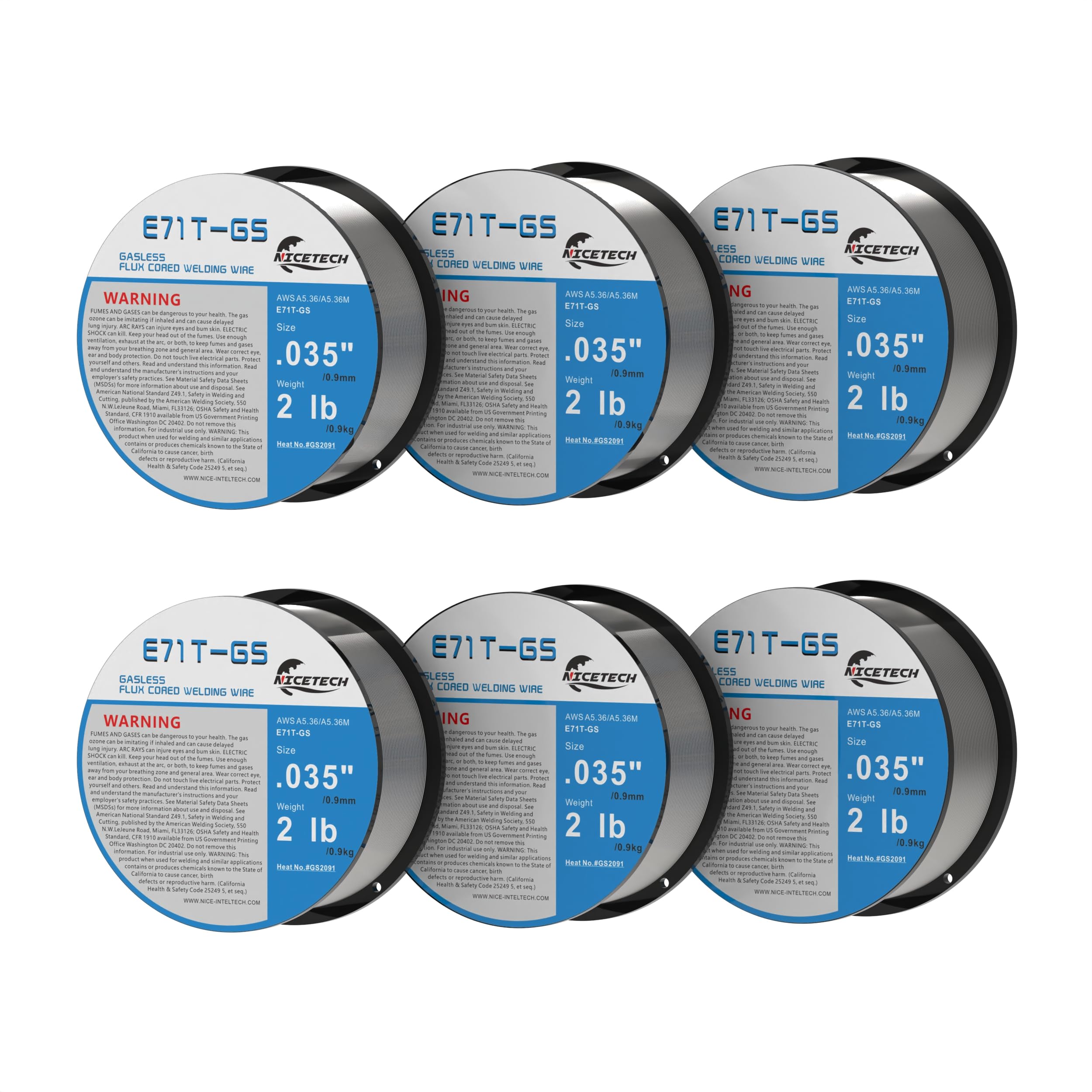 NICETECH, Gasless Flux Cored Welding Wire, Carbon Steel, E71TGS (6PK, 035