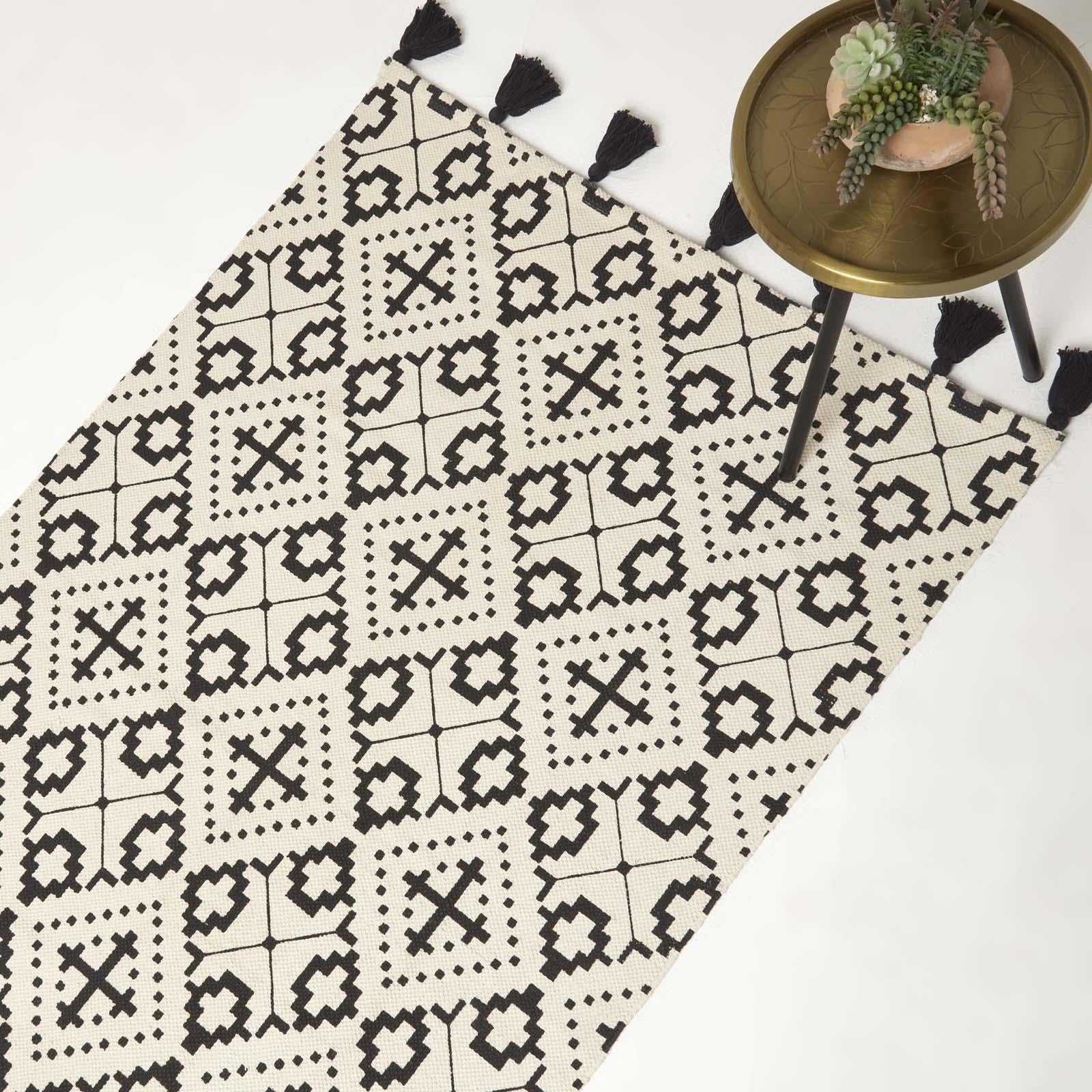 Tapis noir à franges anti-poussière en coton 120x170