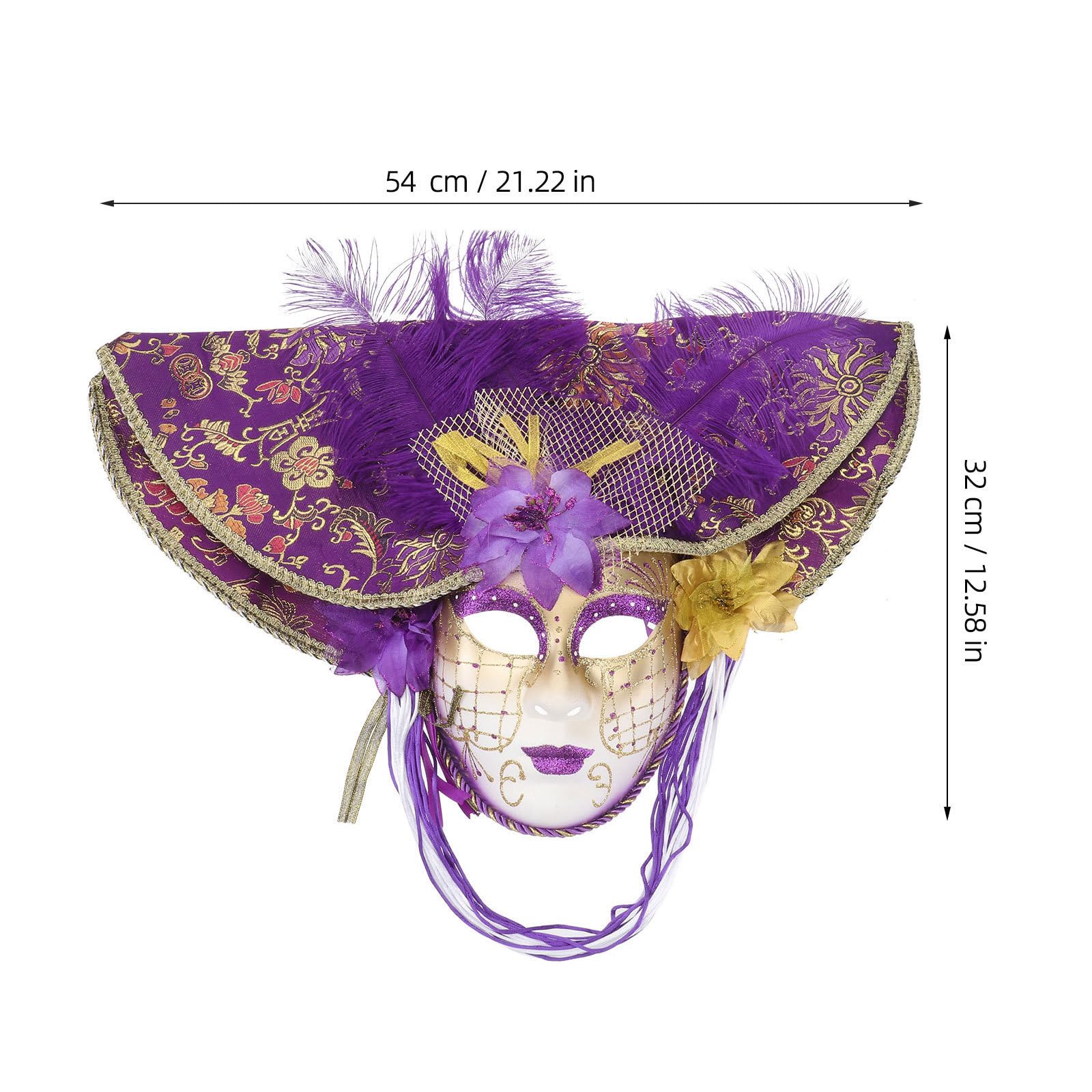 Amosfun Máscara Veneciana de Plástico para Mujer Diseño de Cara Completa y Sombrero Grande, Adecuado para Bailes de Mascarada y Cosplay en Adultos