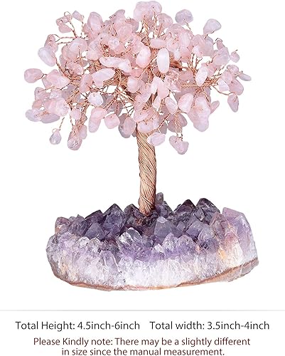 Miniatura 3 de Rockcloud Natural Rose cuarzo cristal piedra árbol dinero con amatista cuarzo base racimo árbol bonsái Feng Shui escritorio decoración para la