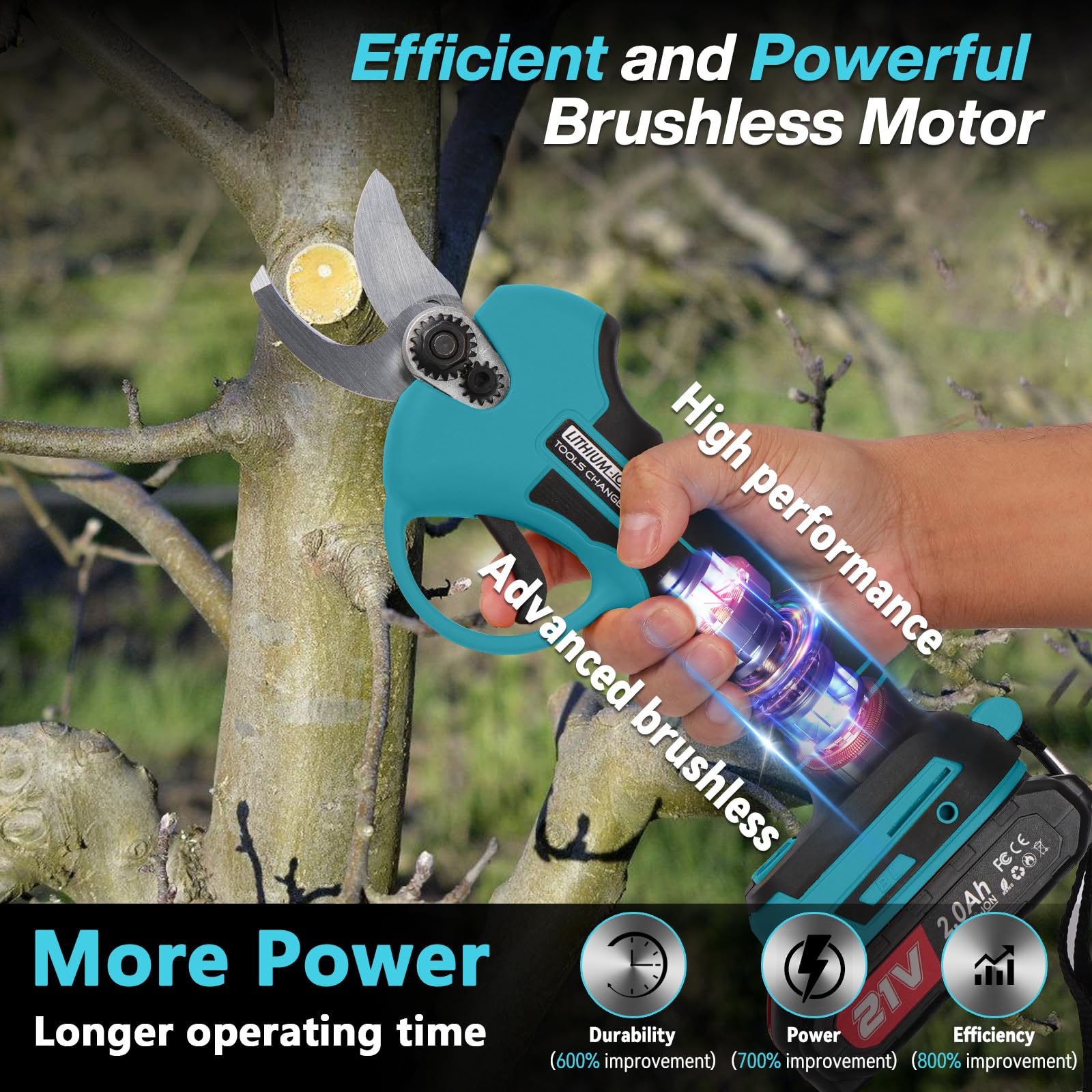 Forbici Potatura Elettriche Leggere - 30mm Cesoie Potatura Elettriche Professionali con 2 Batterie 2000mAh, Forbice potatura a Batteria per Potatura Giardino, Olivo, Ulivo, vigneti