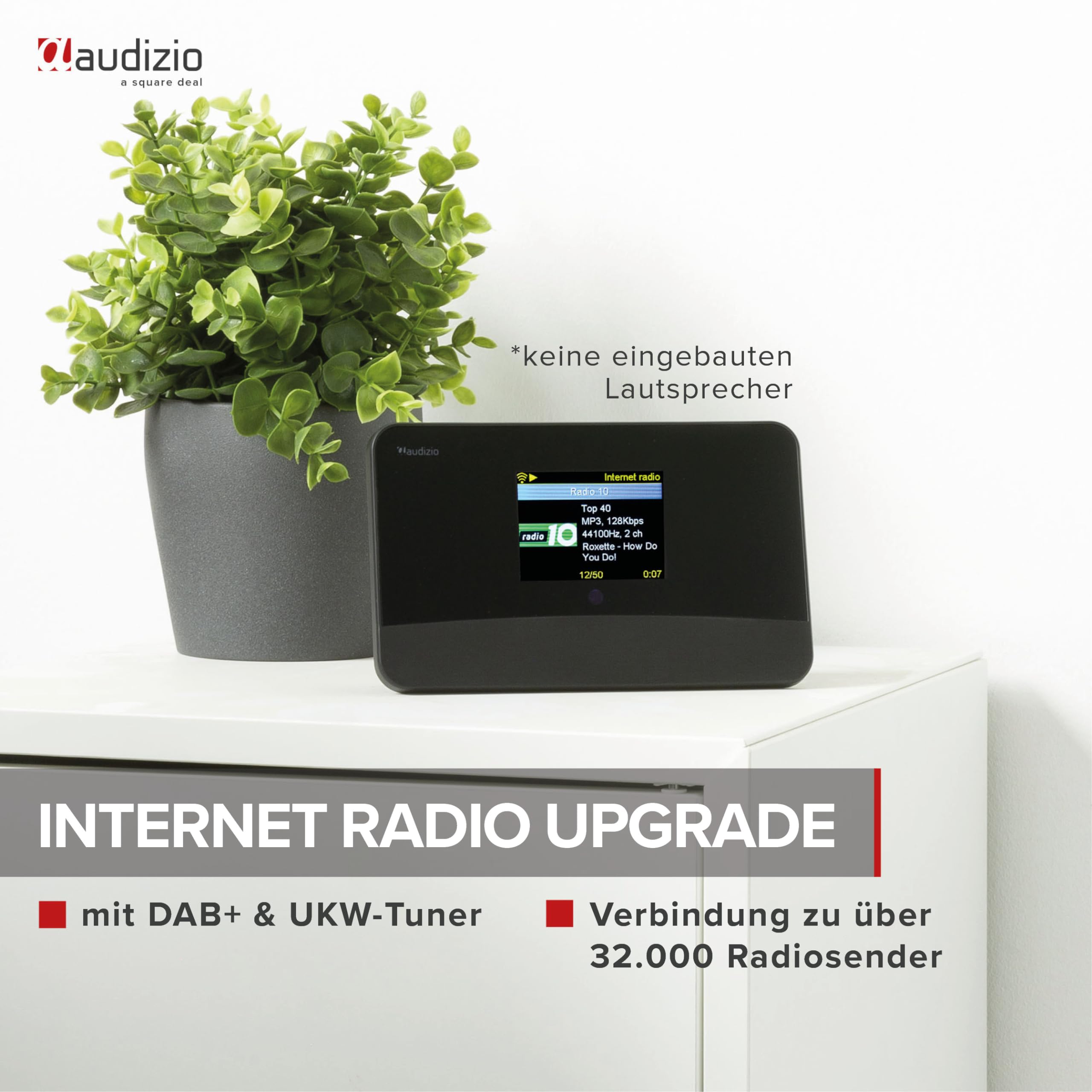 Audizio Livorno - DAB Plus Radio, Internetradio WLAN Tuner mit Bluetooth 5.0 – DAB Adapter für Stereoanlage, Digitalradio mit Spotify Connect, 32.000 Sender, Fernbedienung - Schwarz