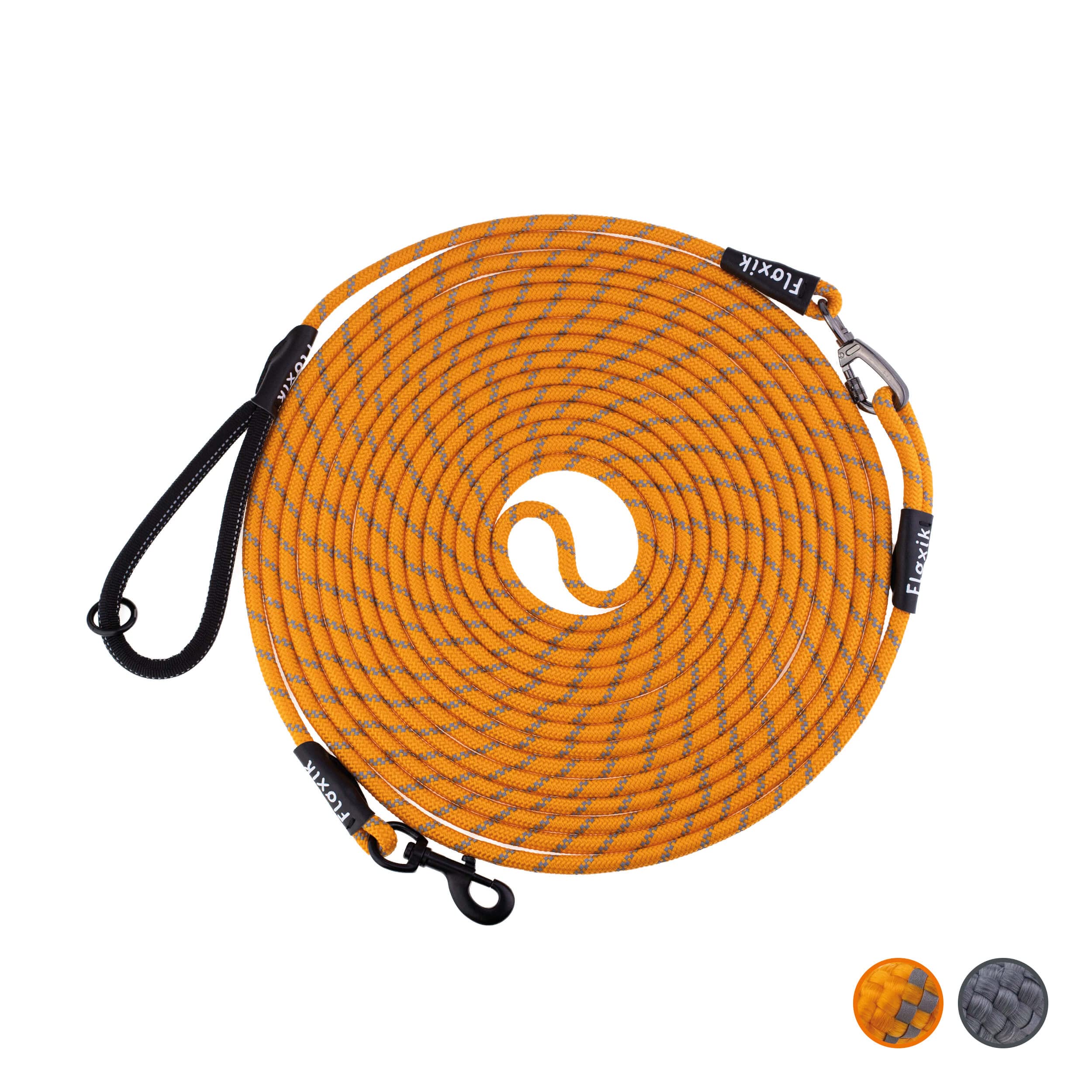 Floxik Correa de arrastre para perros | 5 m, 10 m, 15 m, 20 m naranja, correa reflectante con correa de mano extraíble, también ideal como correa de entrenamiento para cachorros