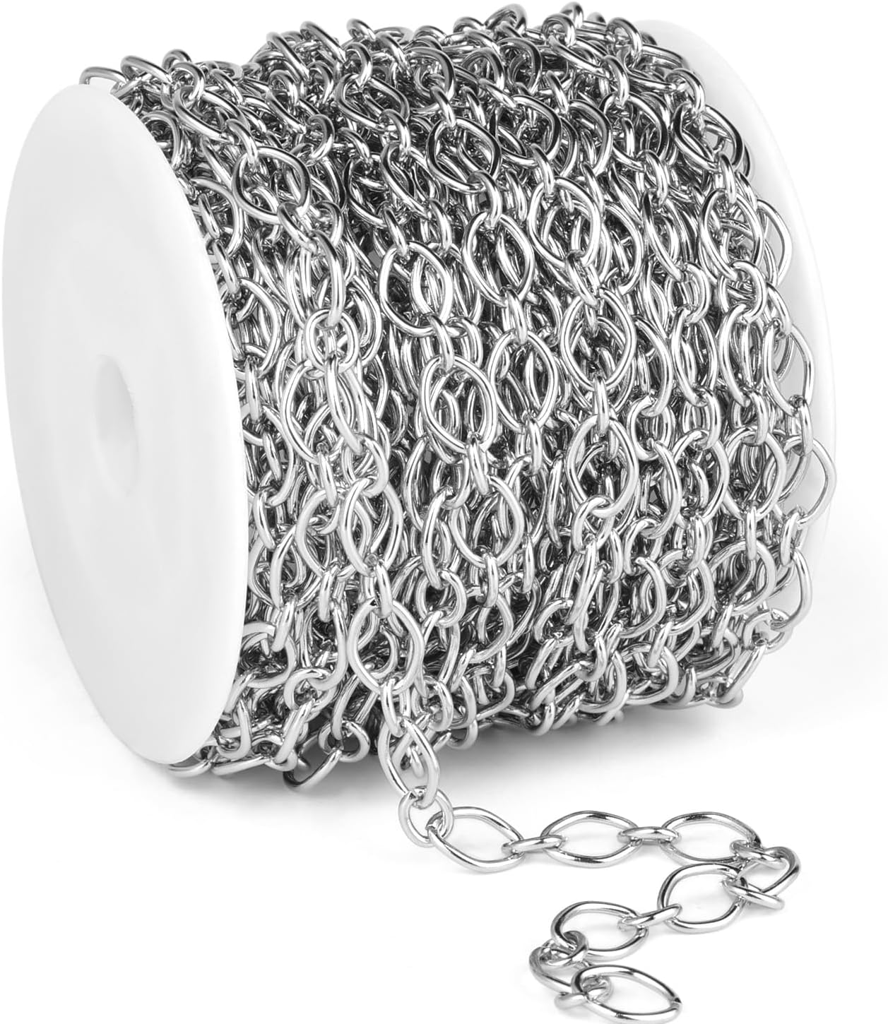 - 33 FT Stainless Steel Oval Cable Chains Roll, 6mm 304 Stainless Steel Flat Cable Link Chain Bulk Spool for Jewelry Making DIY Craft