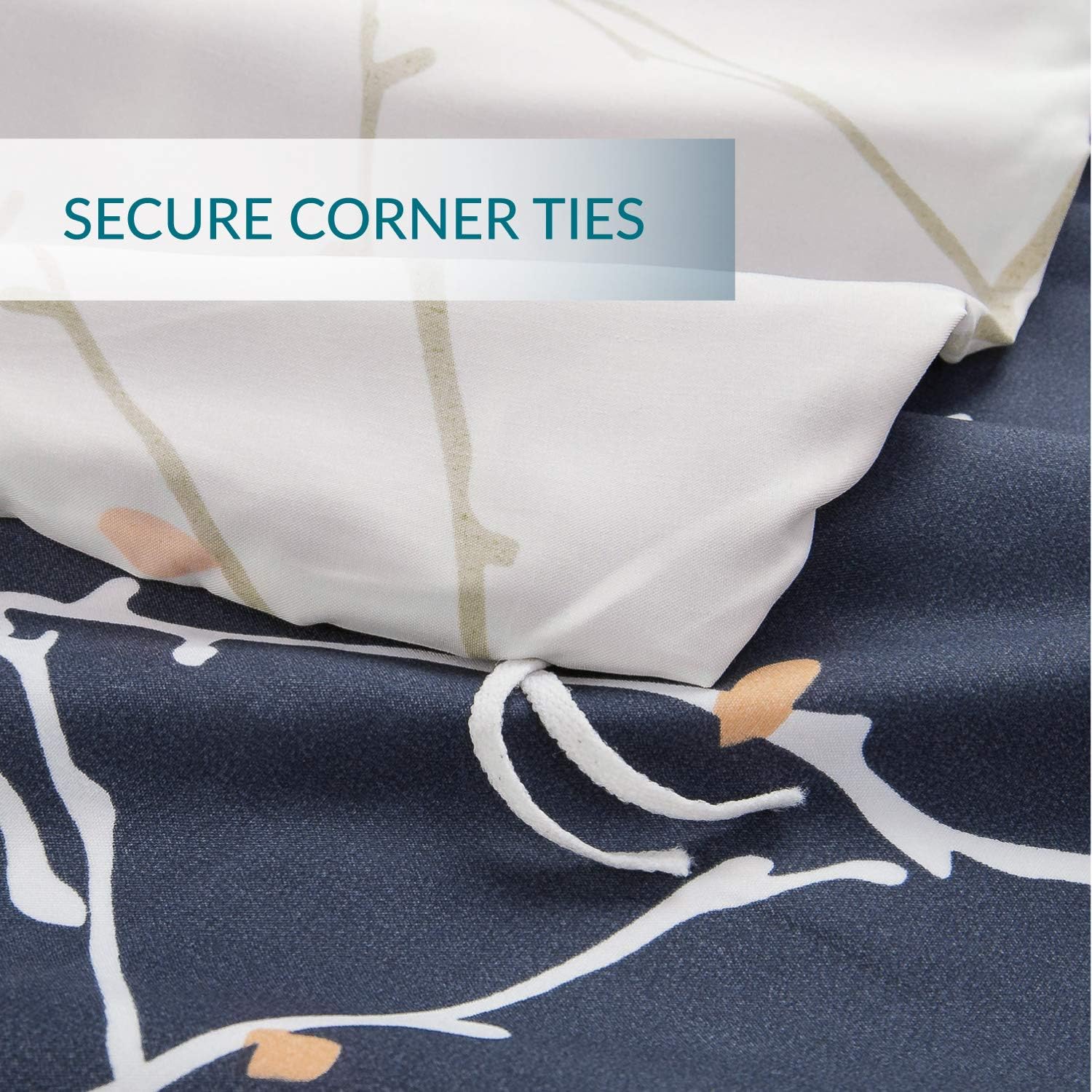Bedsure Printed Duvet Cover Set Queen Size Navy/Beige - Pattern Comforter Cover with Zipper Closure 3 Pieces (1 Duvet Cover + 2 Pillow Shams, 90x90 inches)