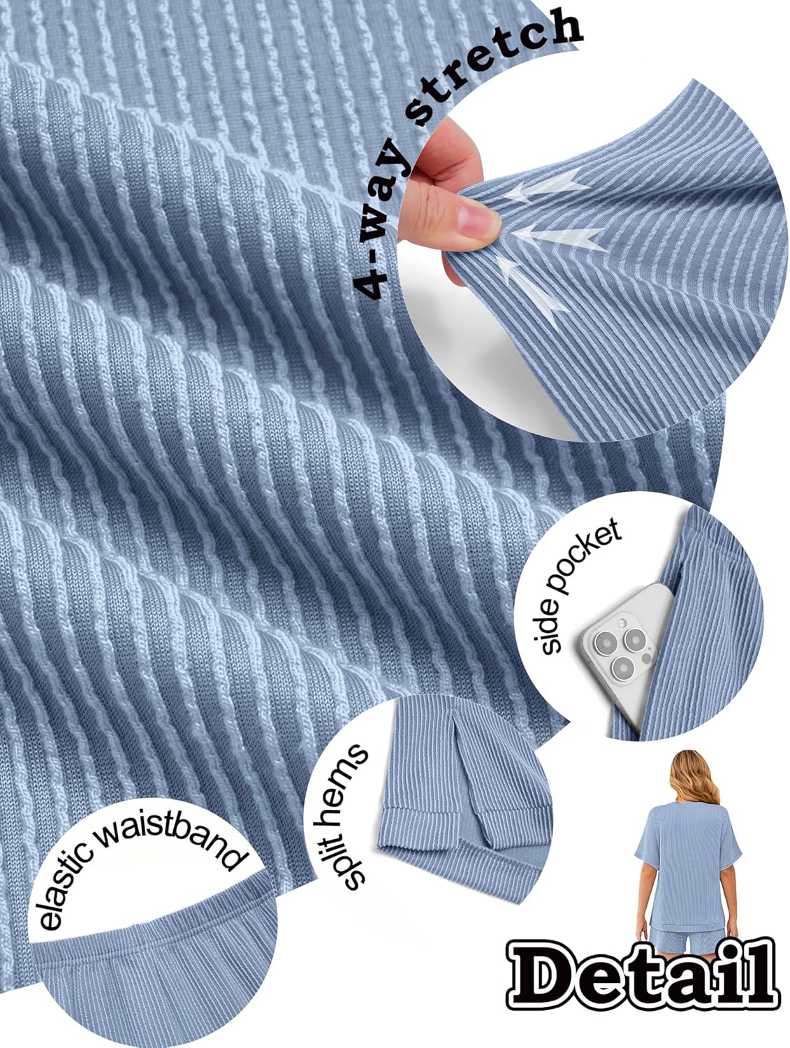 Ekouaer Women 2 Piece Lounge Set 2026 Summer Cruise Outfits Ribbed Loose Short Sleeve Matching Sets with pocket - Image 4