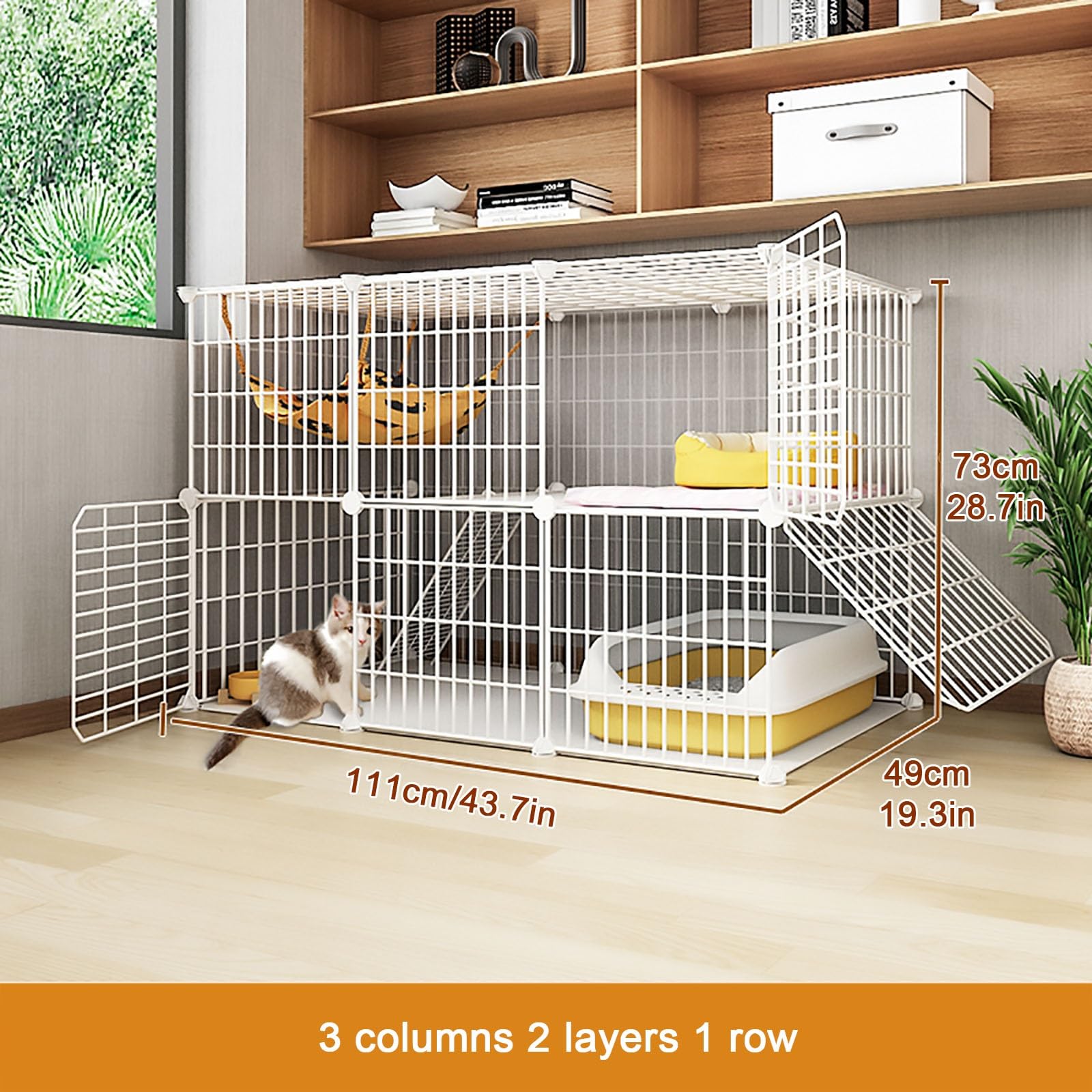 Gabbie per Gatti - Recinto per Gatti per Gatti da Interno, può spostarsi Staccabile Non occupa Spazio Cuccia per Gatti per 1-2 Gatti Gabbia per Animali Domestici (Dimensioni: 111x49x73) Cald