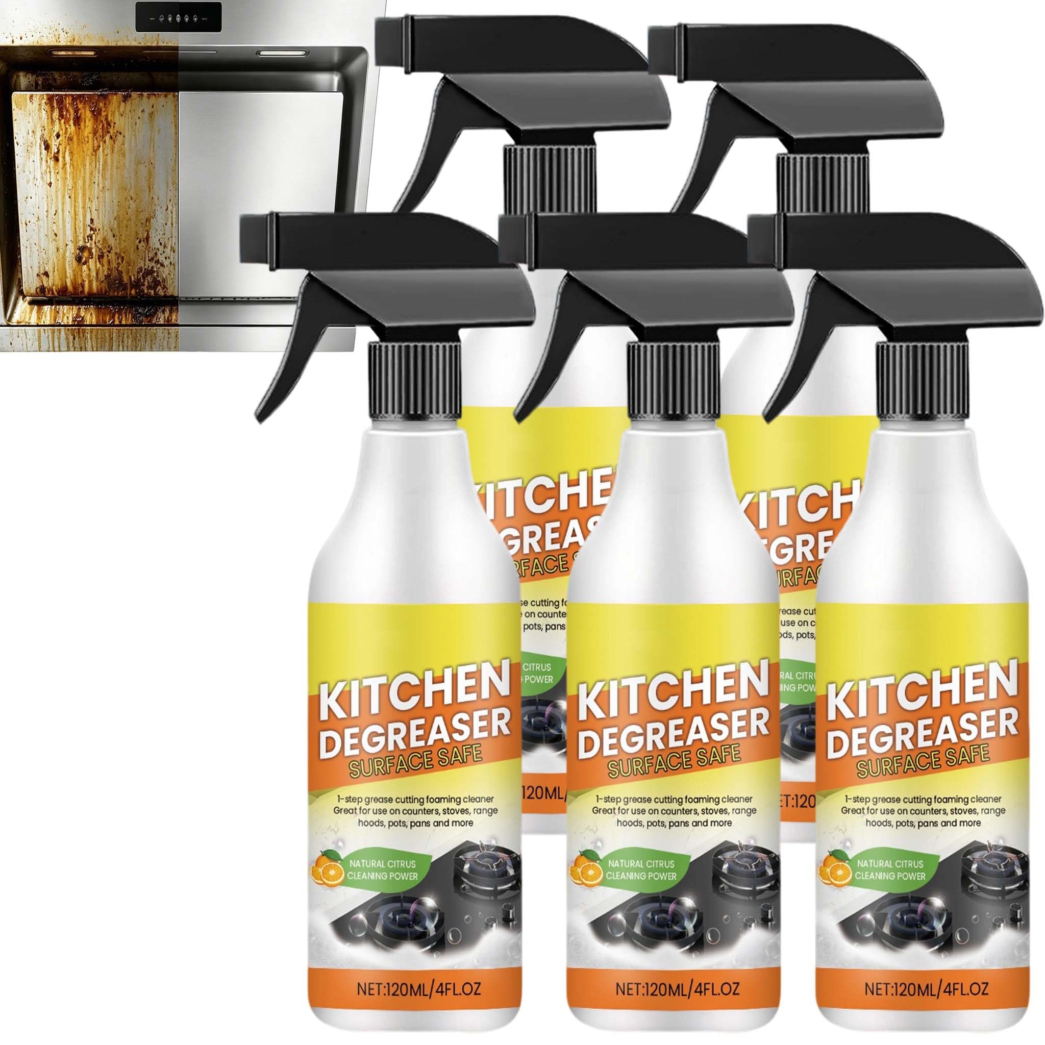 Detergente sgrassatore spray per stufa a gas, detergente sgrassante per cappa aspirante, resistente alle macchie di olio da cucina, potente detergente multiuso per la pulizia della cucina (5 pezzi)