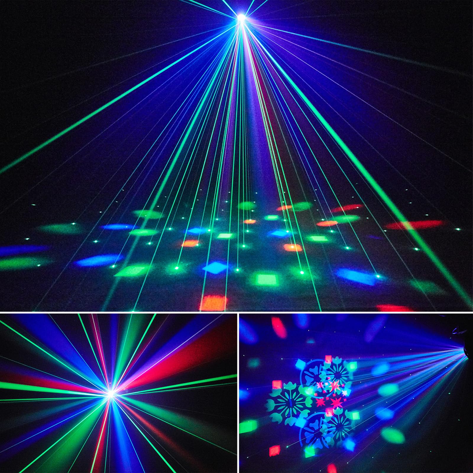 2 luces LED para escenarios, cabeza móvil, haz de patrón 4 en 1, sonido DMX512 activado, luces estroboscópicas RGB para fiestas, bares, karaokes, clubes, bodas