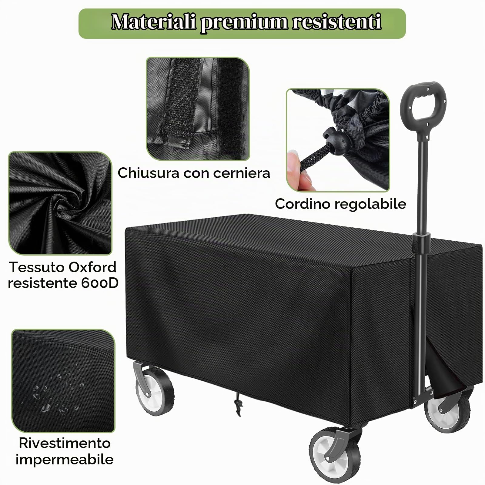 Carrello pieghevole su ruote,100 kg capacità,copertura carrello da giardino pieghevole,copertura impermeabile
