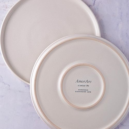 Miniatura 4 de AmorArc Juego de 4 platos llanos de cerámica de esmalte mate reactivo de 10.25 pulgadas, juego de platos modernos para cocina, microondas,