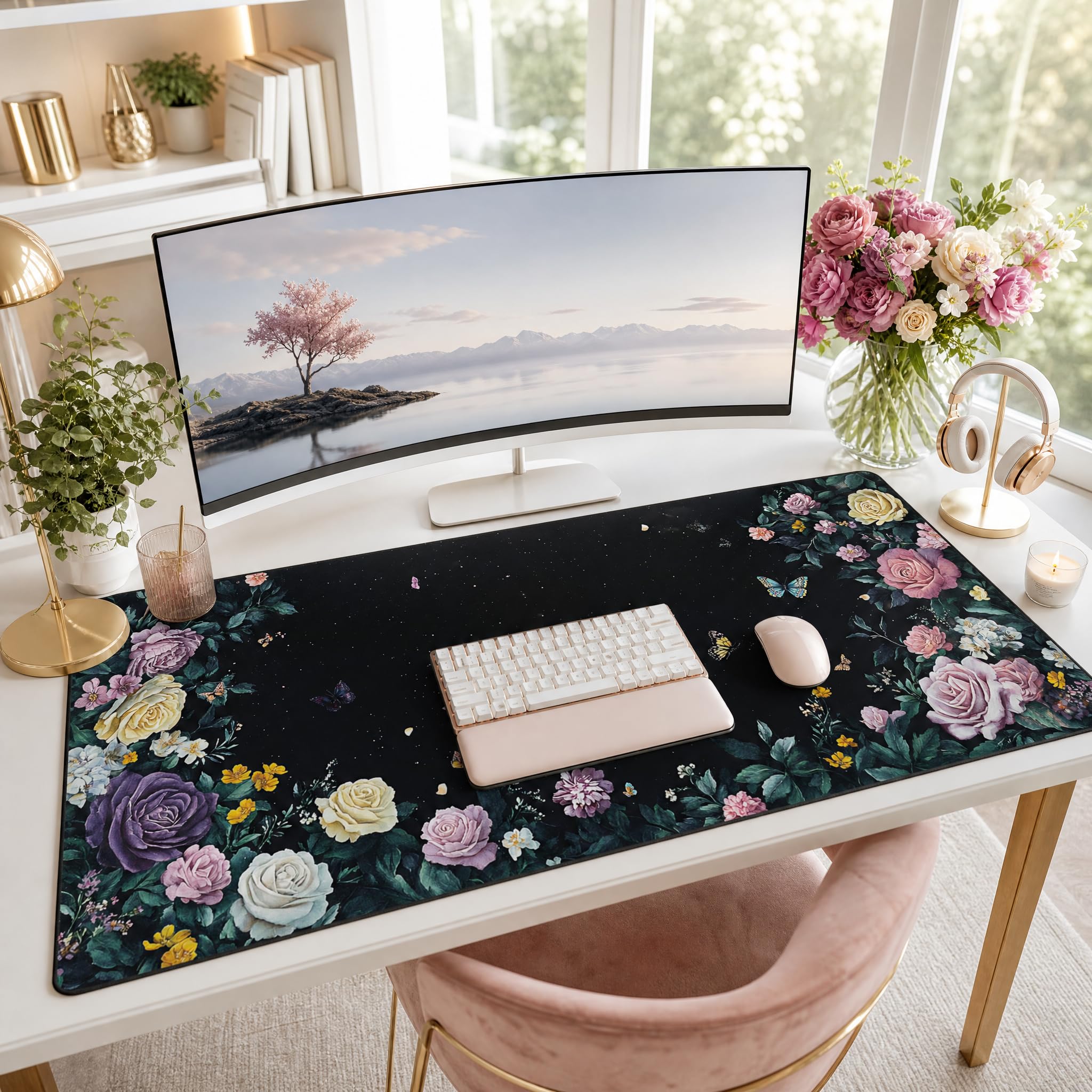 Alfombrilla de mouse para juegos y oficina, 48 x 24 pulgadas, extendida, 3XL, con bordes cosidos, base de goma antideslizante, alfombrilla de mouse gigante para laptop, teclado, PC, protector