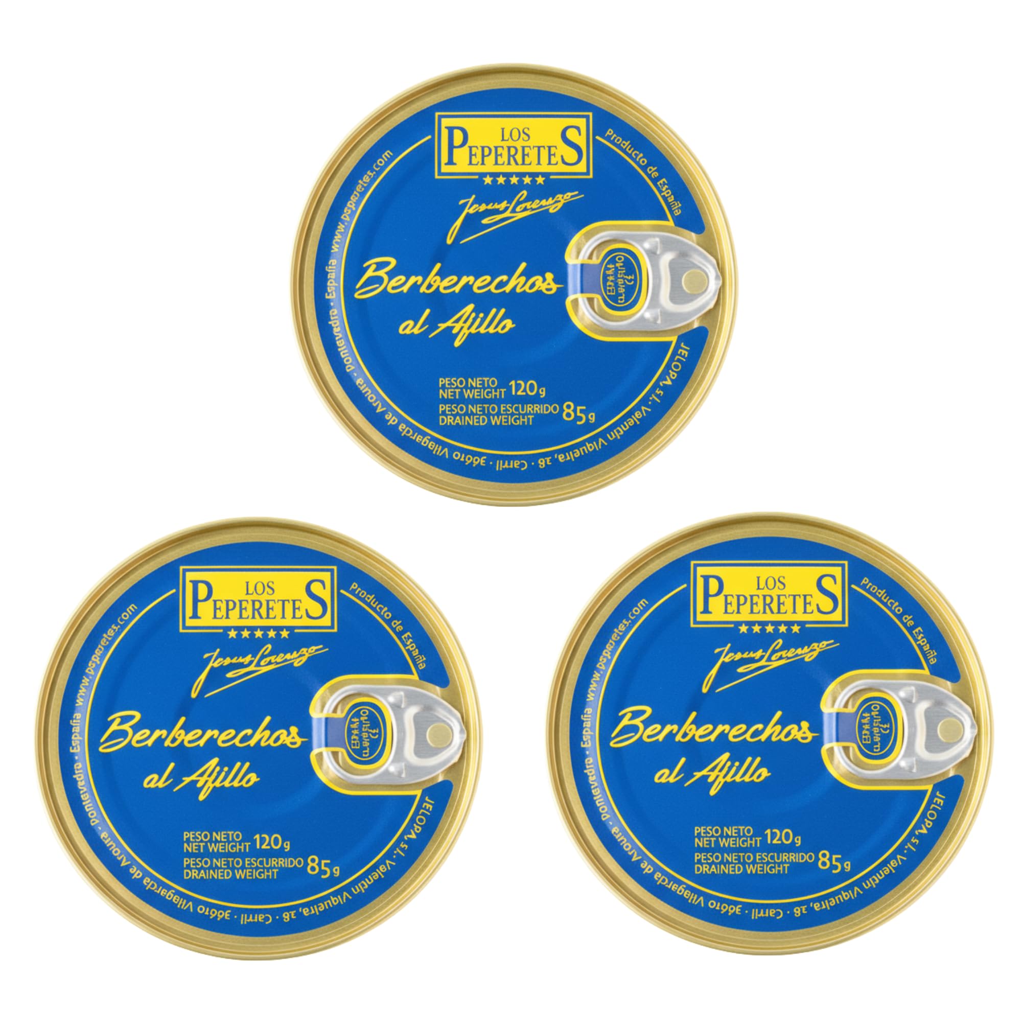 LOS PEPERETES x3 Lata Berberechos al Ajillo 120 g | Marisco Gallego Gourmet | Elaboración Artesanal | Conserva Premium con Aceite de Oliva, Ajo y Guindilla | Sabor Tradicional de Galicia