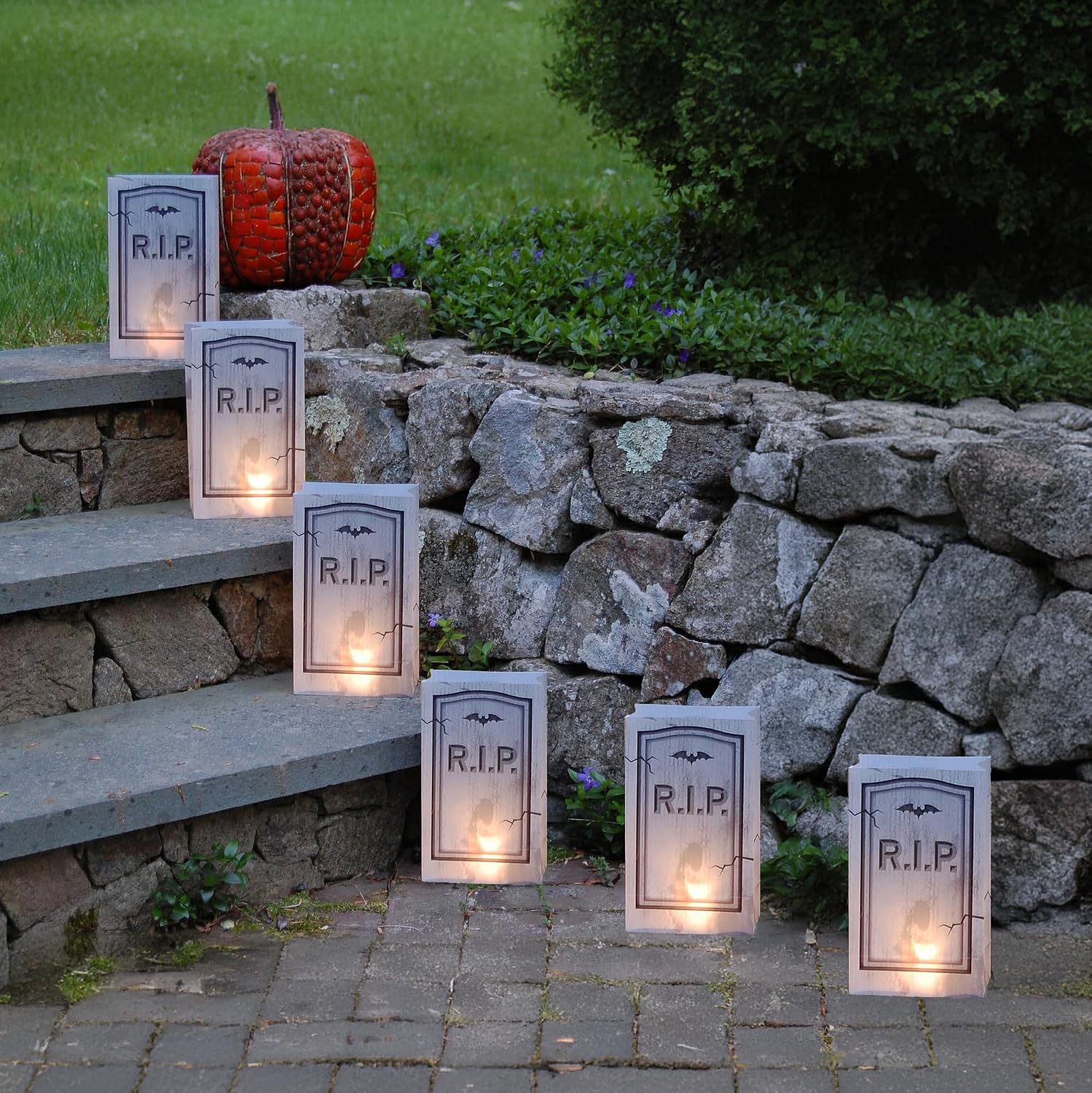 LumaBase Battery Operated LumaLite Luminaria Kit with Timer - Tombstone, 6 Count, 77606