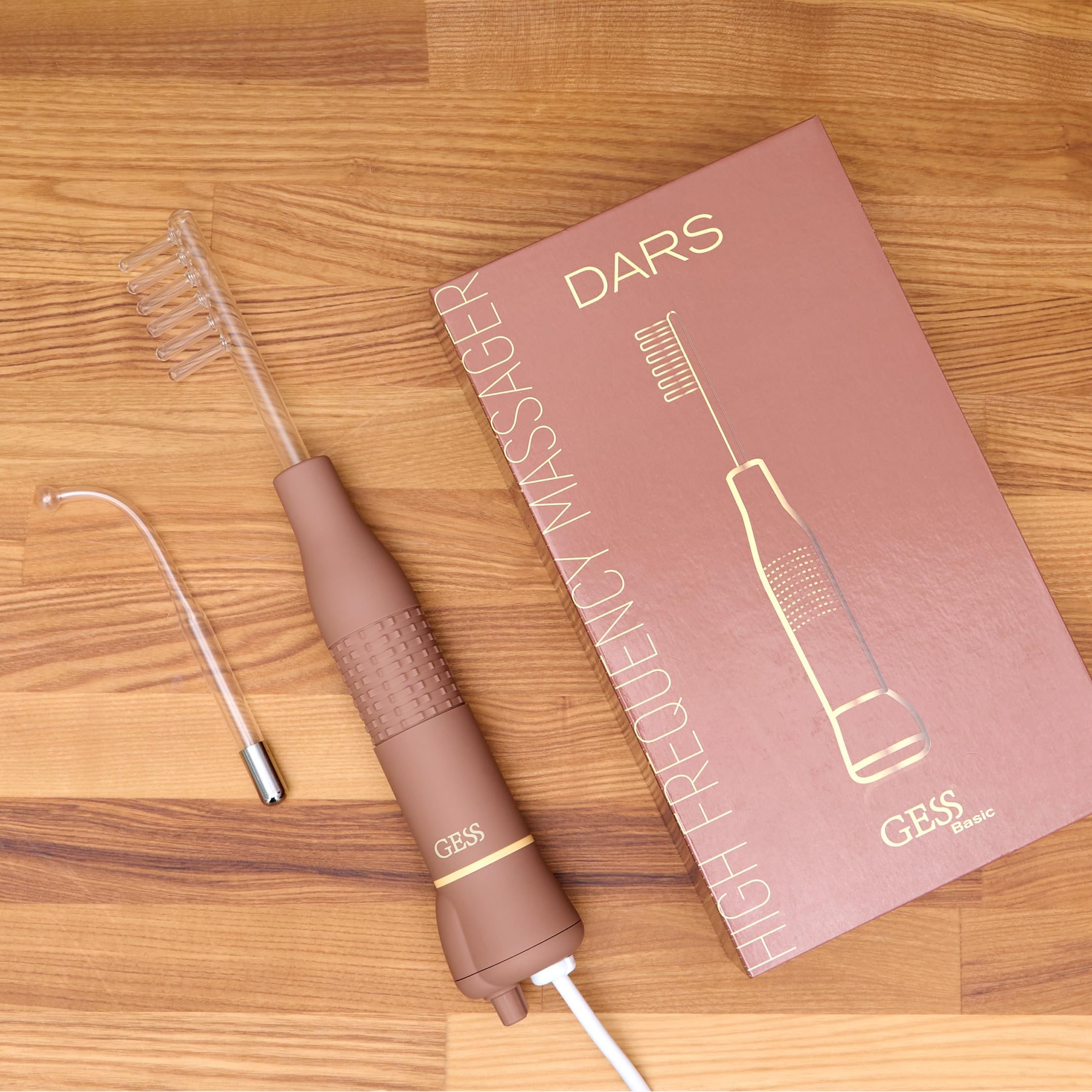 GESS Dars - Aparato de masaje de alta frecuencia con gas argón y neón, 2 electrodos faciales y cabello, barra de alta frecuencia para el tratamiento del acné, antienvejecimiento