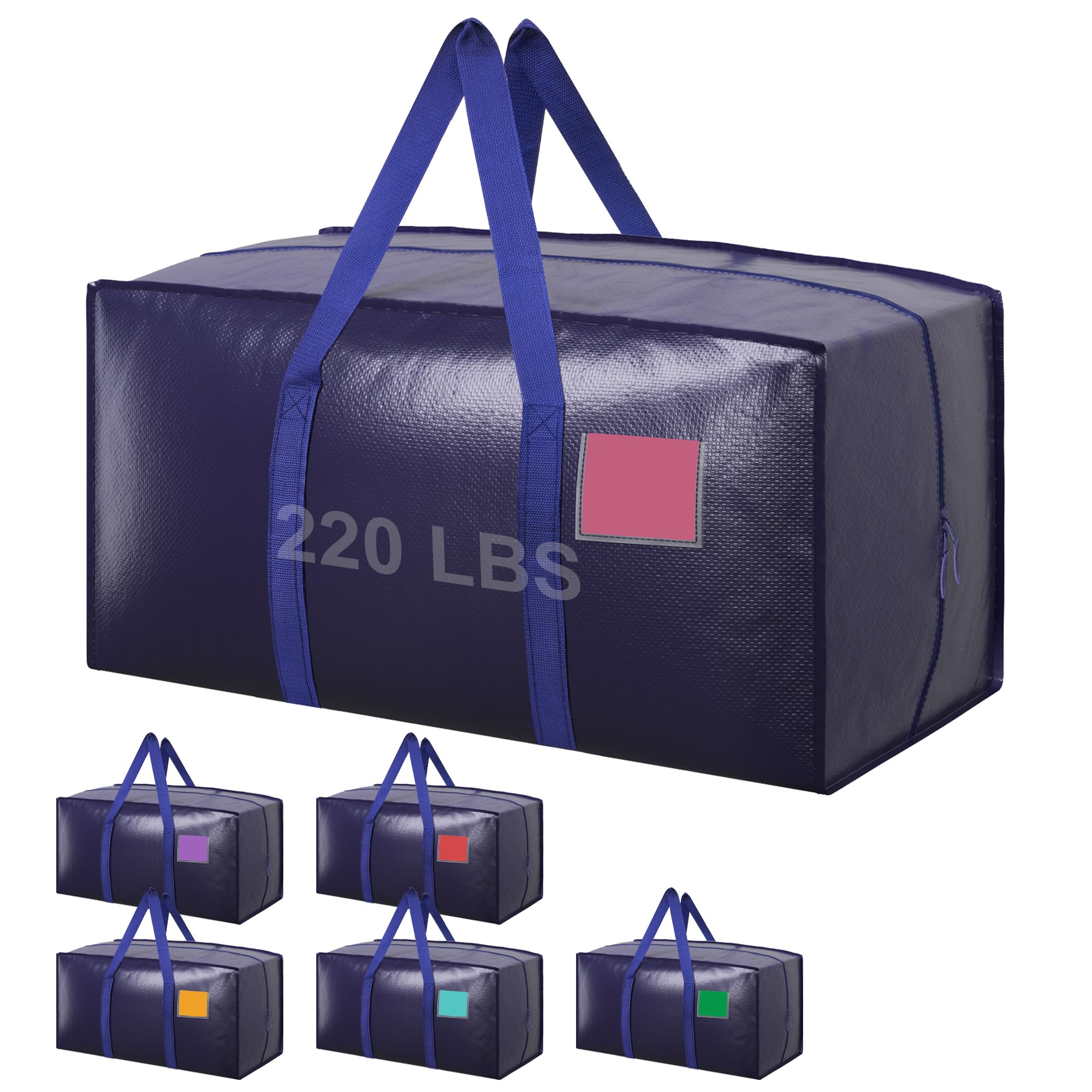 6 Pack Moving Bags Heavy Duty 210GSM with Full-Open Side Zipper, 93L 220lbs Waterproof Foldable Storage Totes for College Dorm Move-In, Moving Boxes Alternative & Home Organization, Blue DarkBlue 6 Pack