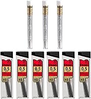 Vista 2 de Pentel Super Hi-Polymer HB 0.5 mm Lead Refill Pack - 6 Packs of 30 Leads & 3 Packs of 4 Latex-Free White Erasers - Mechanical Pencil Refills