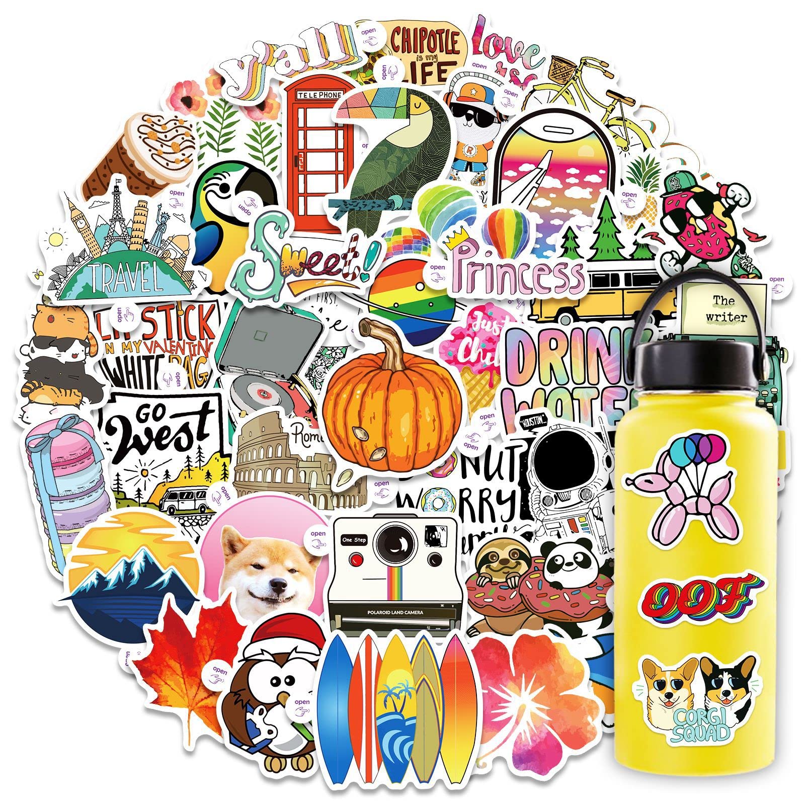 Cute Stickers 50Pcs Variety Vinyl for Water Bottle, Skateboard,Refrigerator,Hydro Flasks, Decal,Waterproof Vinyl Decal for Adults, Teens Love Stickers?Easy to Tear?Style 1 Maple Leaf