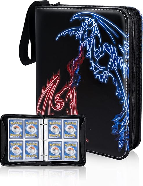 CLOVERCAT Waterproof Trading Card Binder - Compatible with Pattern Cards - Portable Storage Case with Protective Sheets - Holds Up to 400 Cards (4 Pocket, 4 Pocket)