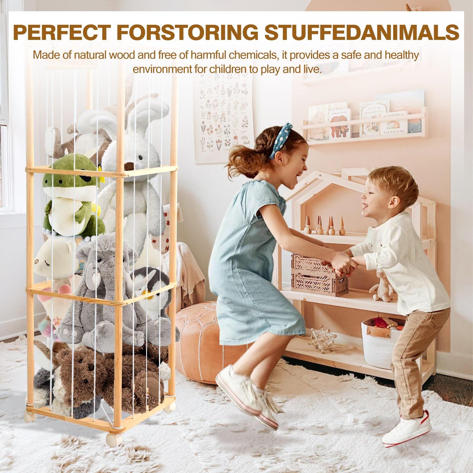 Arkyomi Boîte De Rangement Pour Animaux En Peluche, Roues De Frein à 360°, Boîte De Rangement De Jouets En Peluche Pour Salle De Jeux, Chambre à Coucher, Chambre D'enfant