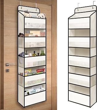 TYMENSH White Over Door Organizer with 5 Large Clear Pockets and 6 Side Mesh Pockets, Anti-Tilt Hanging Door Storage for Nursery, Bathroom, Closet, Bedroom, Dorm, Toys