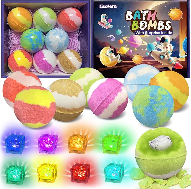 Lisotera Bombas de Banho Infantis com Brinquedos Luminosos, Sistema Solar, Pacote com 8