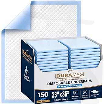 Disposable Underpads 23x36, Chux Pads, 150 Count, Moderate Absorbency Bed Pads, Incontinence Large Pads for Adults & Elderly, Puppy Training Pads, Waterproof Leakproof Mattress & Furniture Protectors