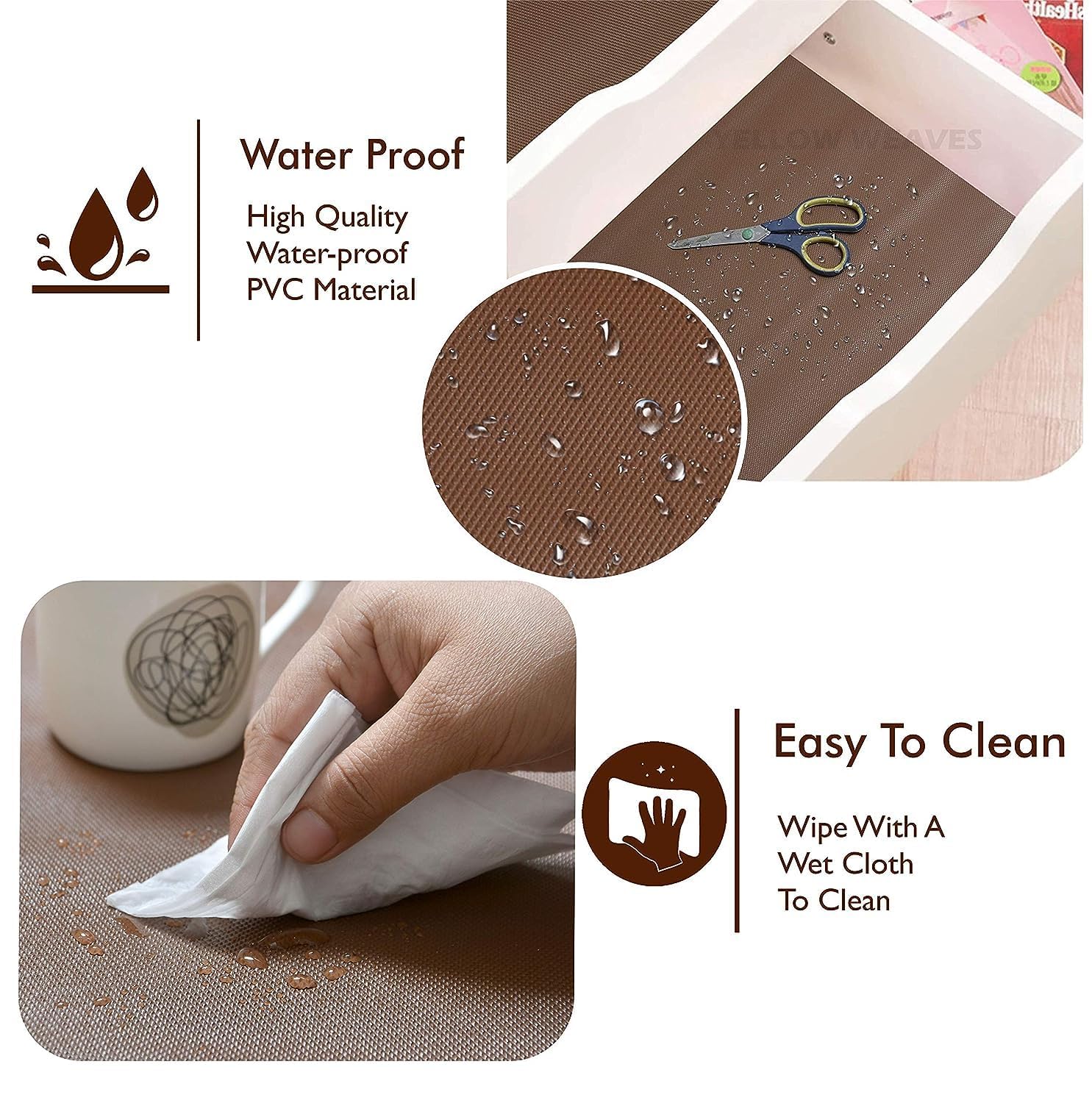 LAXIS® Shelf Liners for Kitchen Shelves | Non Slip EVA Cabinet Liner | Shelf Covers for Shelves | Waterproof Fridge Mat Roll | 45cm x 5m | Brown 2