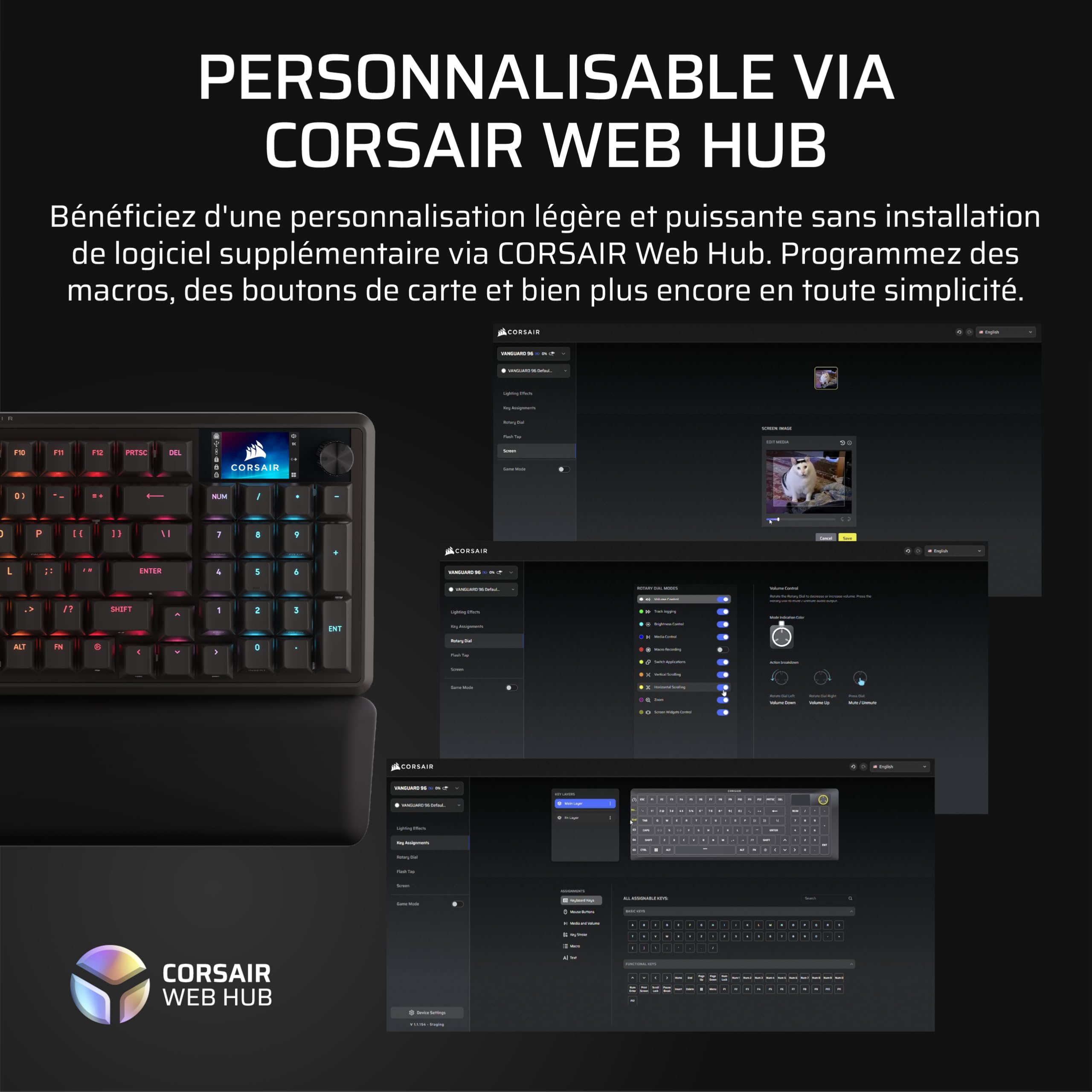 Corsair Vanguard 96 Clavier de Jeu Mécanique Filaire – Noir | 96%, MLX Plasma Commutateurs, Interrogation 8 000 Hz, Rapid Trigger, Stream Deck Virtuel, SOCD Flashtap