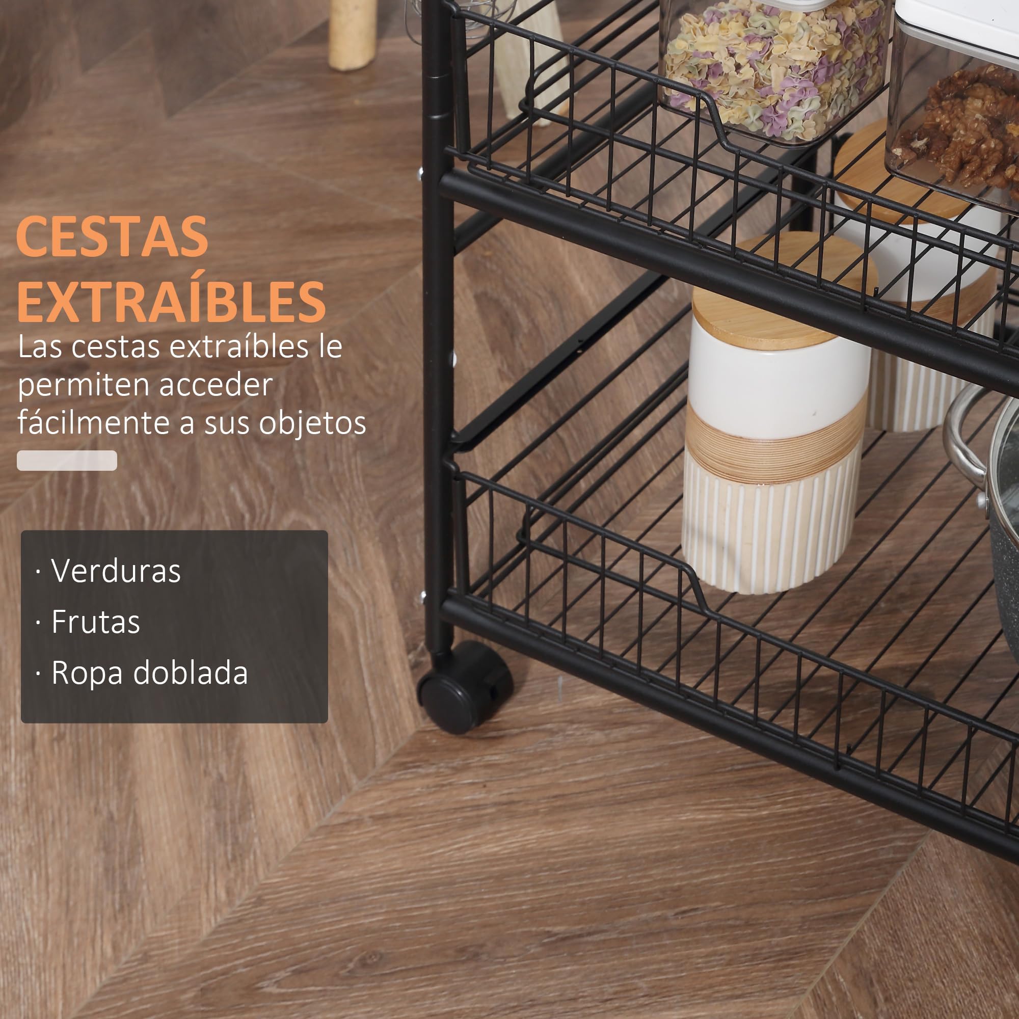 HOMCOM Carrito Auxiliar con Ruedas 3 Niveles 60x38x85,5cm Marrón Rústico