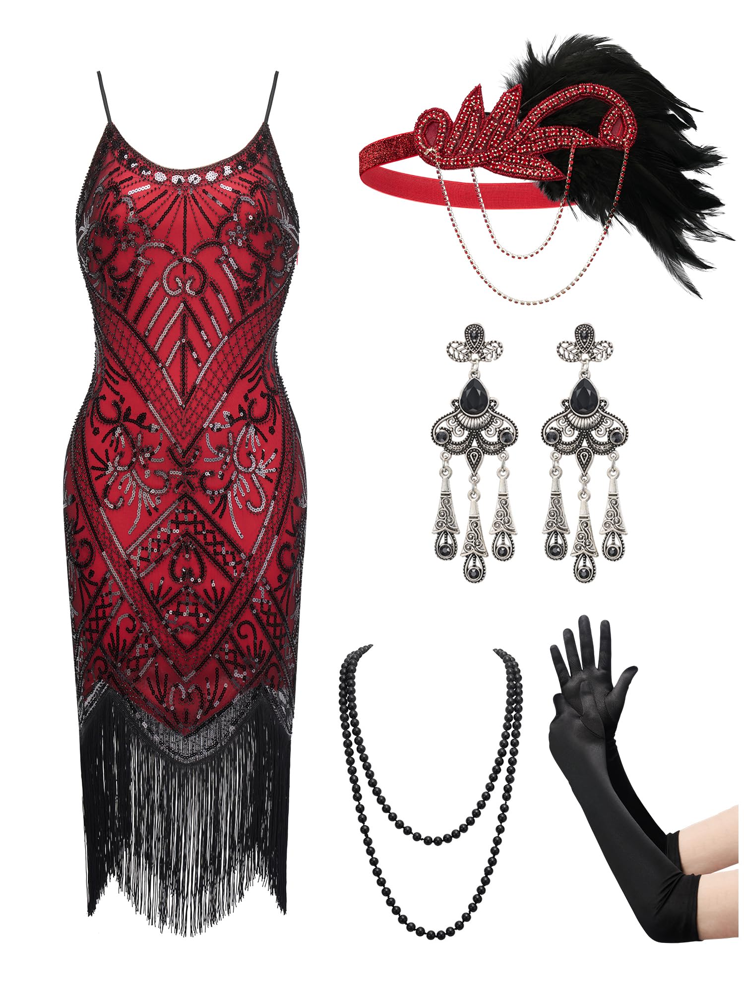 YESSA Women's Flapper Dresses 1920s,Great Gatsby Dresses Sequin Fringe Cocktail Dress Roaring 20s Dress for Harlem Nights