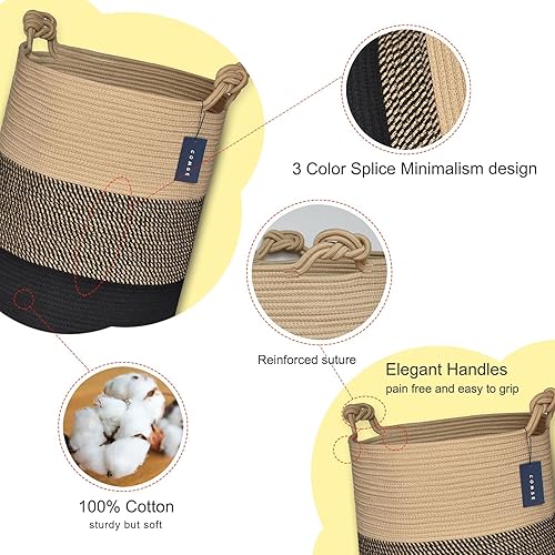 Miniatura 4 de COMSE Cesta de Manta Extra Grande, Cesta de Almacenamiento Tejida Alta, Cesta de Guardería, 15.7"x 21.7", Cesta de Lavandería de Cuerda de Algodón