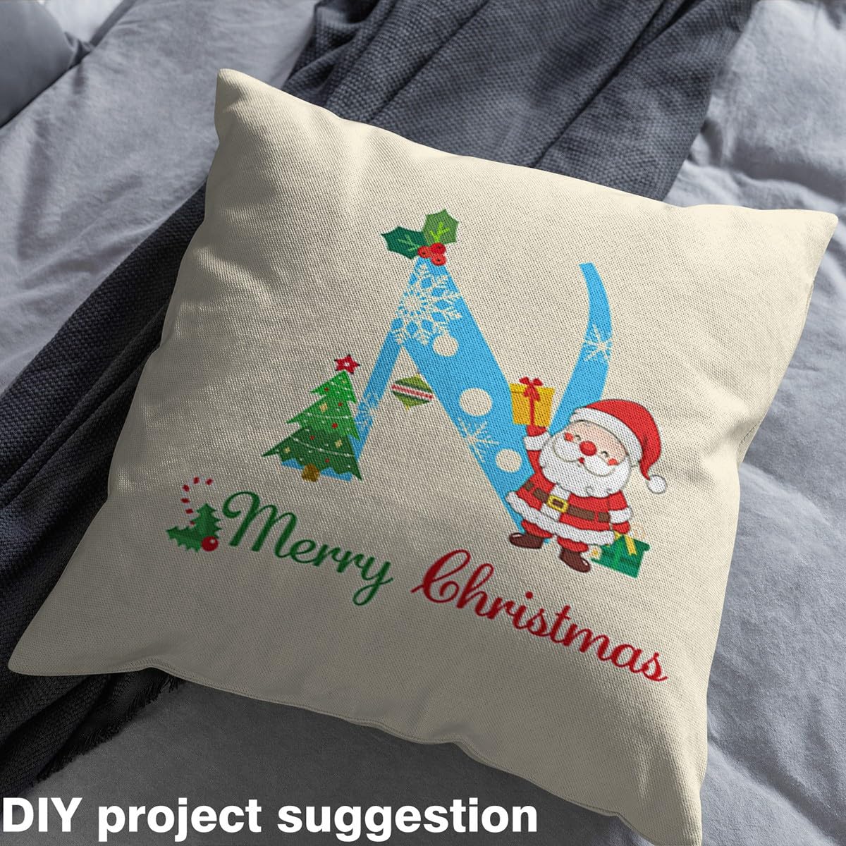 Homemissing Anfangsbuchstabe N Stoff Meterware Personalisiertes Weihnachten Stoff 920x150cm Süß Weihnachtsmann Stoffpaket Dekor für DIY Nähmuster Handwerk Polsterstoff Wasserdichter
