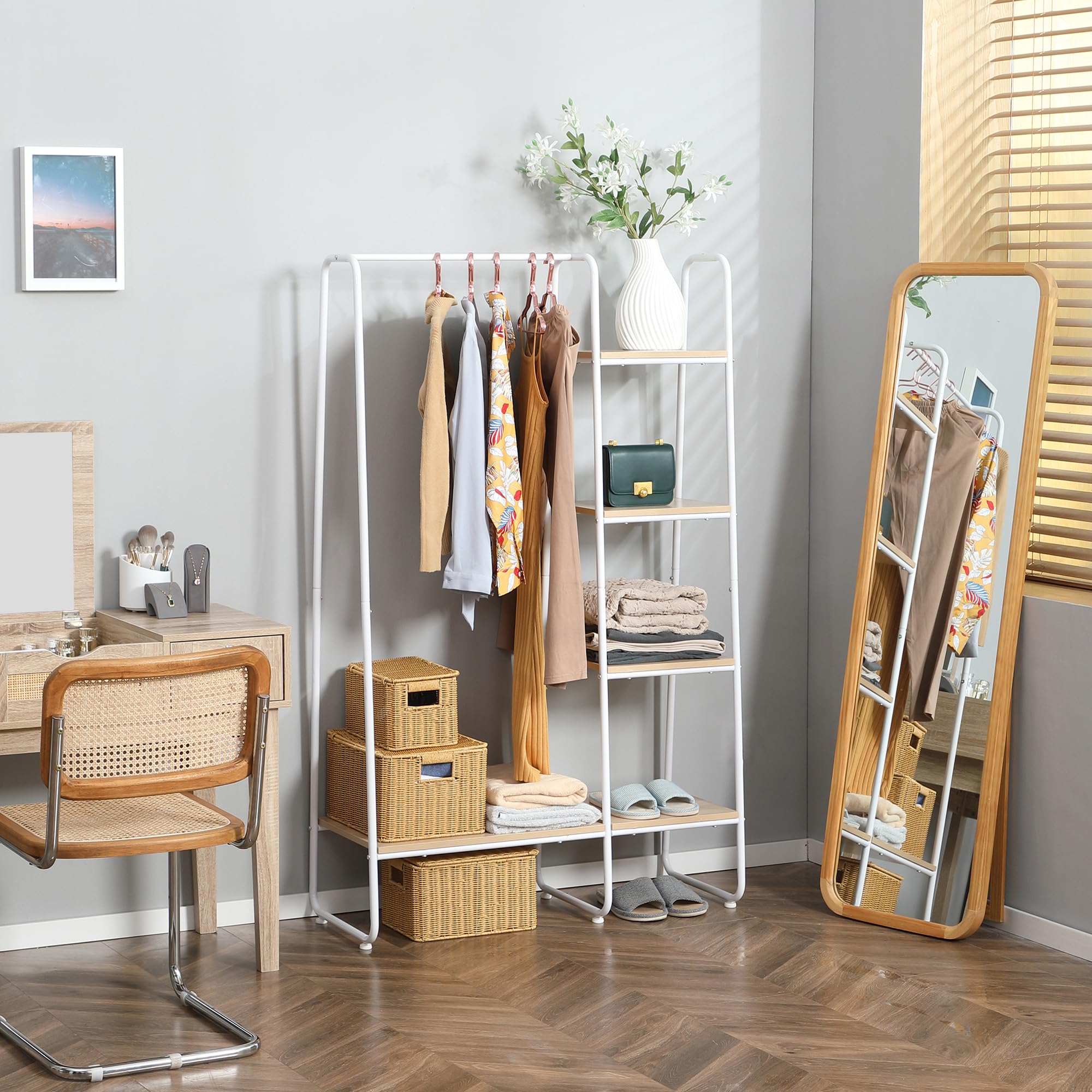HOMCOM Perchero de Ropa de Madera con 5 Estantes 101x39x160 cm Natural