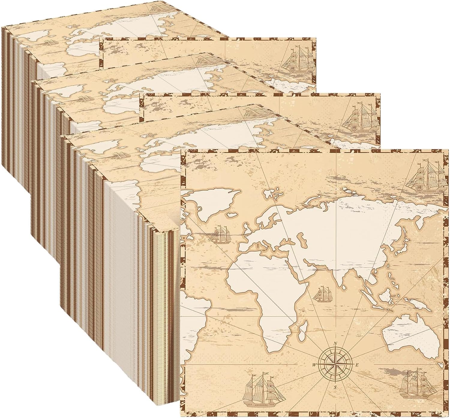 60 Pcs World Map Paper Napkins, Luncheon Napkins, 6.5 x 6.5 Inch