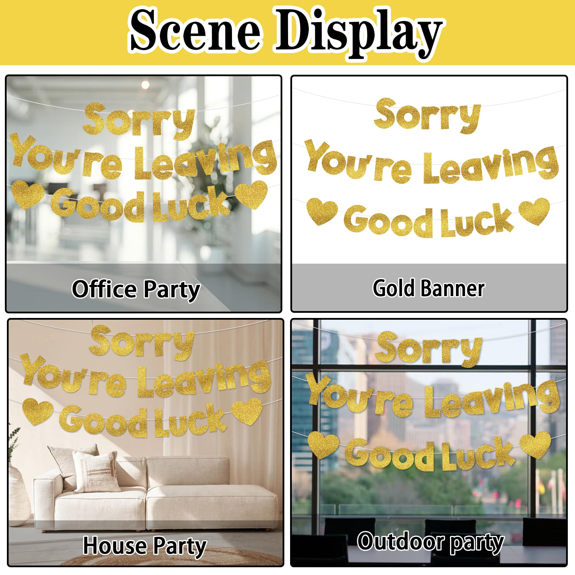 Sorry You are Leaving Banner Decorations, Gold Leaving Party Good Luck Farewell Banners Supplies - Image 4